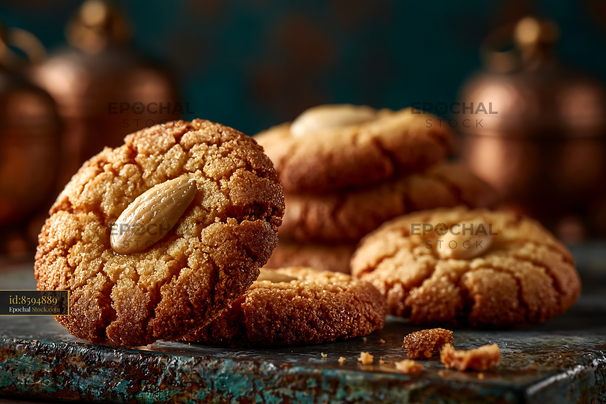 Traditional acibadem kurabiyesi biscuits with whole almonds - stock photo