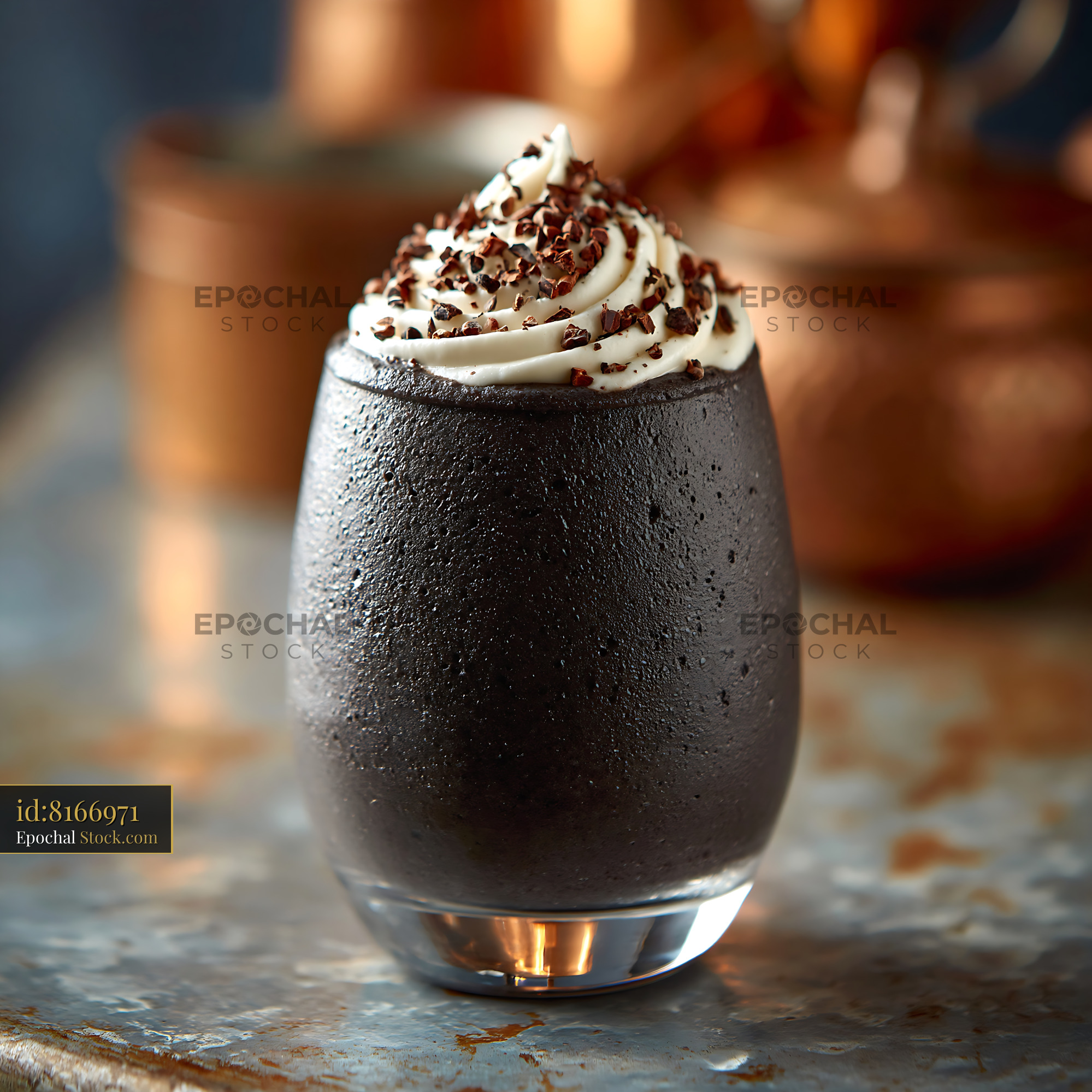 Black bean smoothie topped with whipped cream and cocoa nibs - stock photo