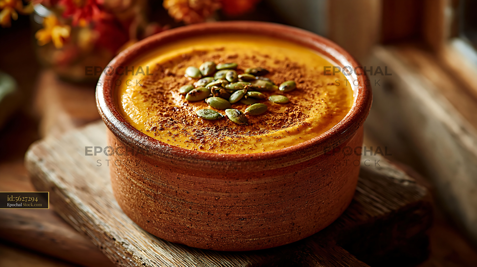 Kabocha pumpkin smoothie bowl topped with seeds and cinnamon - stock photo