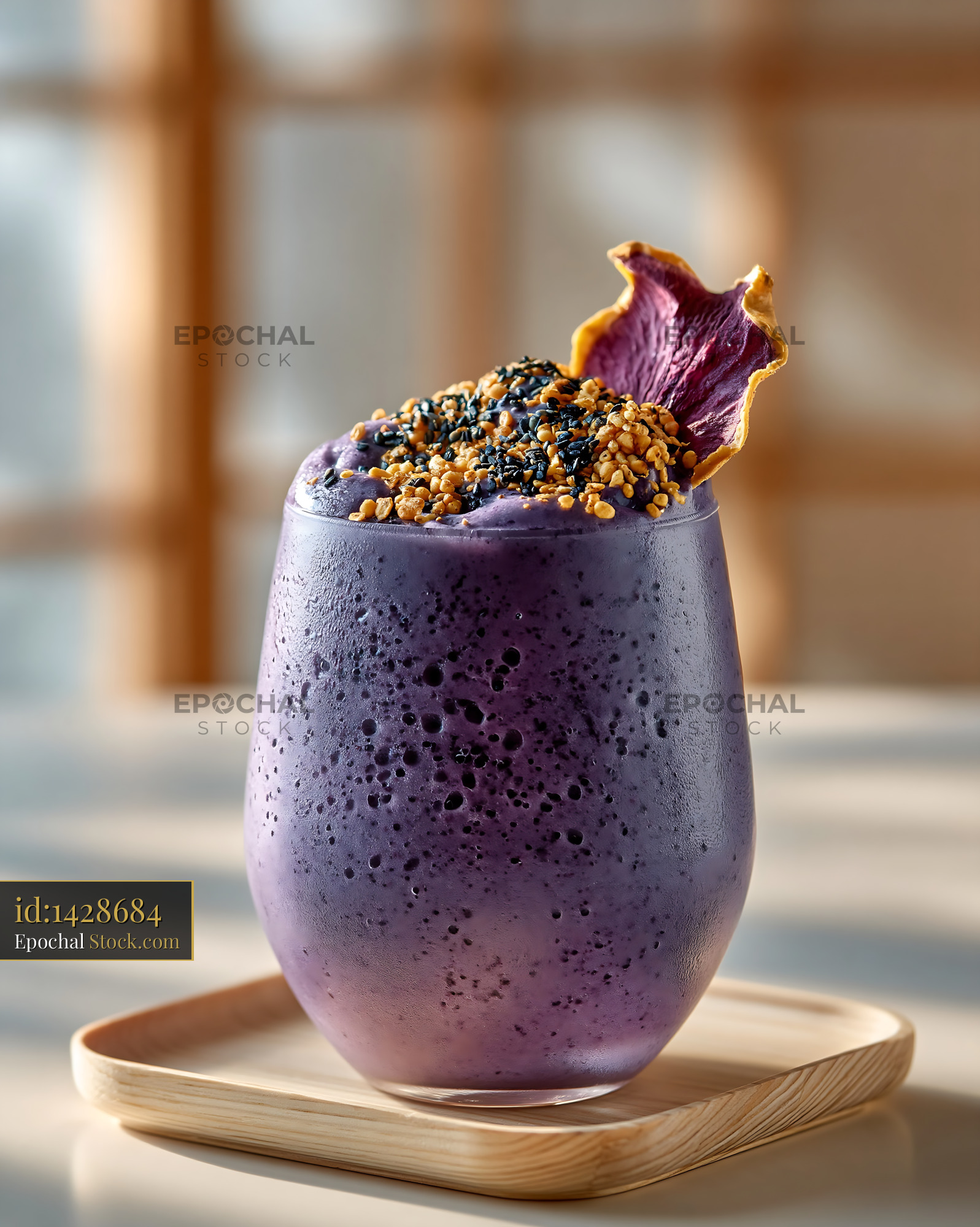Beni imo purple sweet potato smoothie with sesame toppings - stock photo