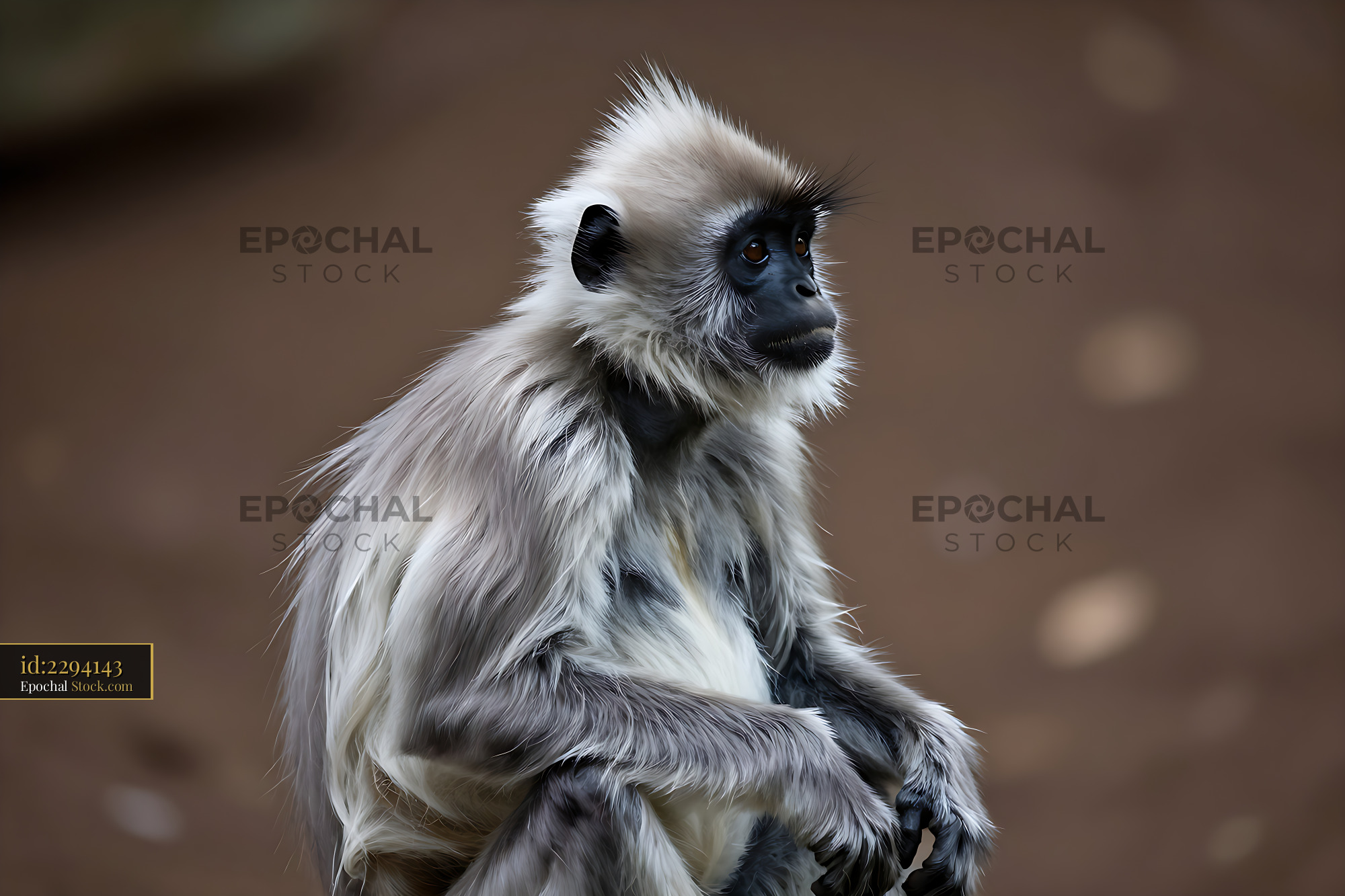 Silvered leaf monkey with grey fur looking into the distance - stock photo