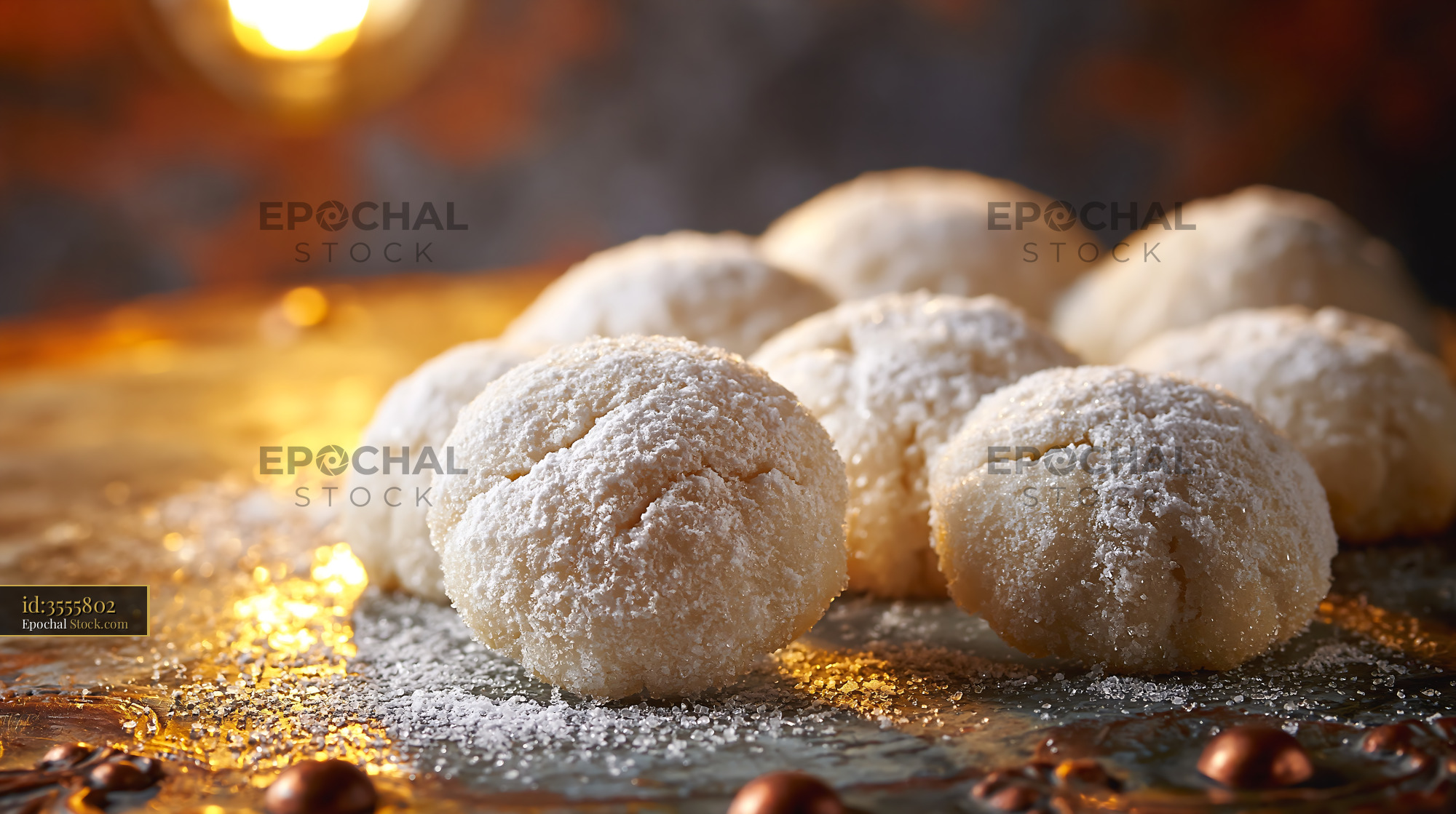 Freshly baked un kurabiyesi biscuits with powdered sugar - stock photo