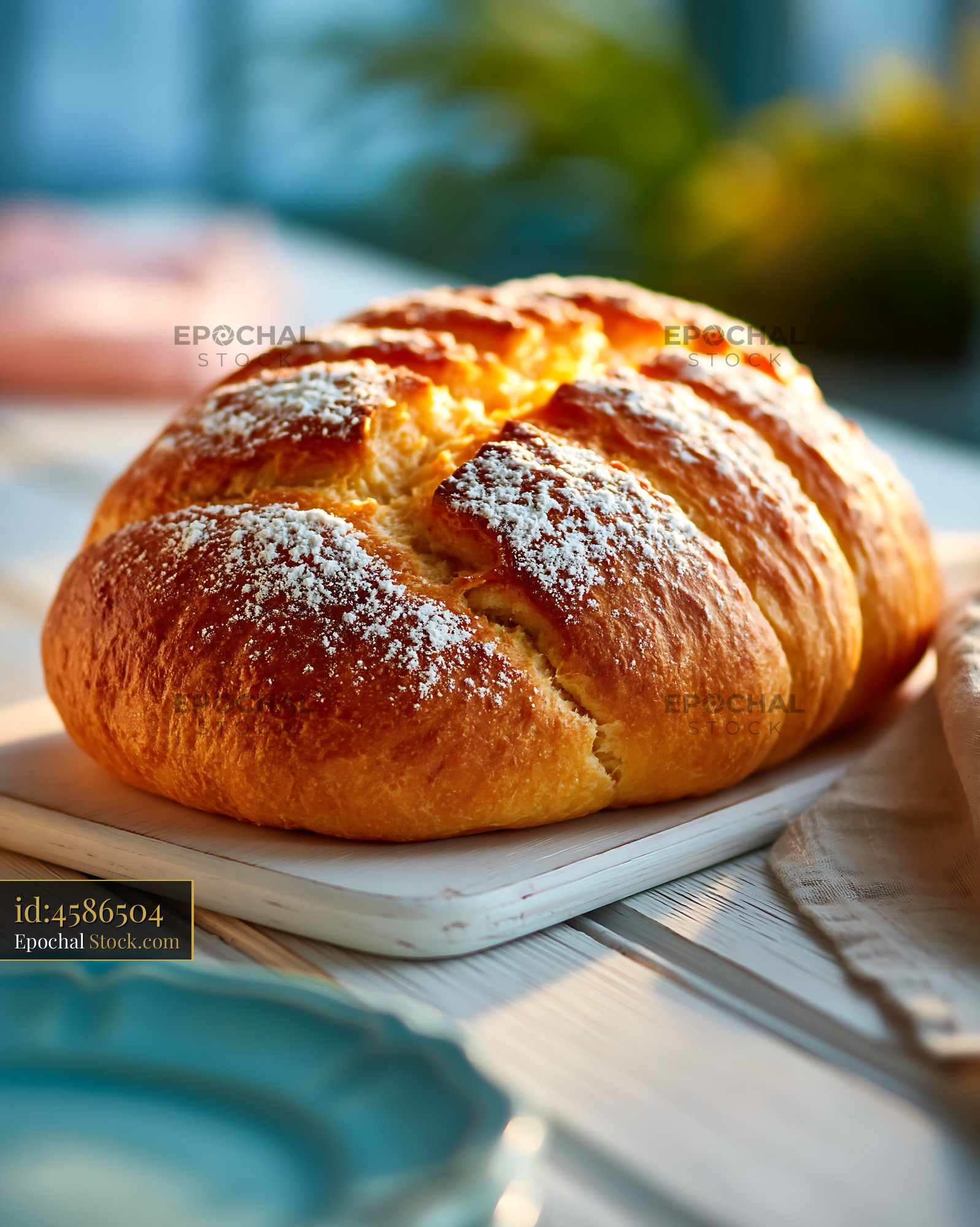Freshly baked salt rising german bread with powdered sugar - stock photo