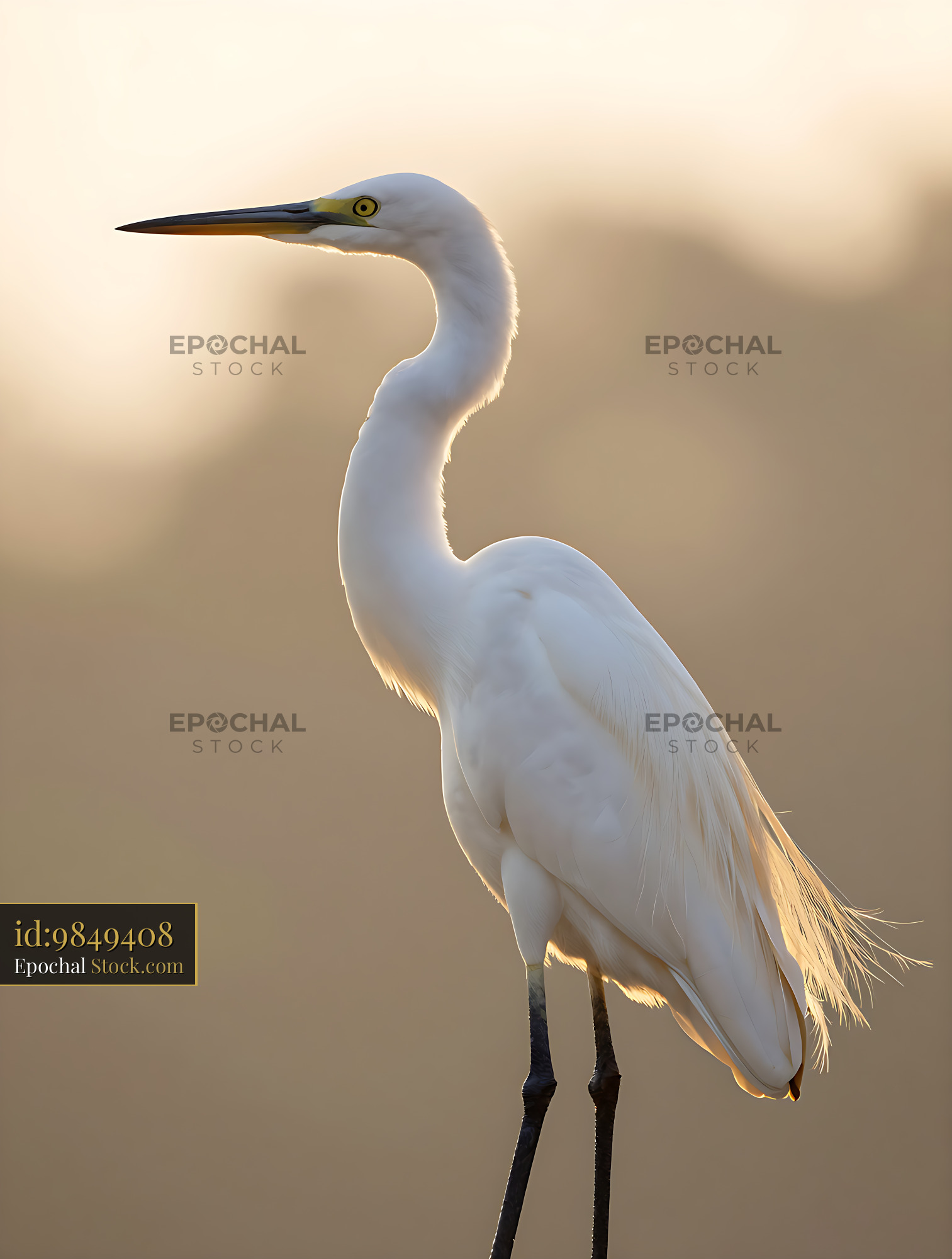 Great Egret standing in the soft golden light of sunset - stock photo