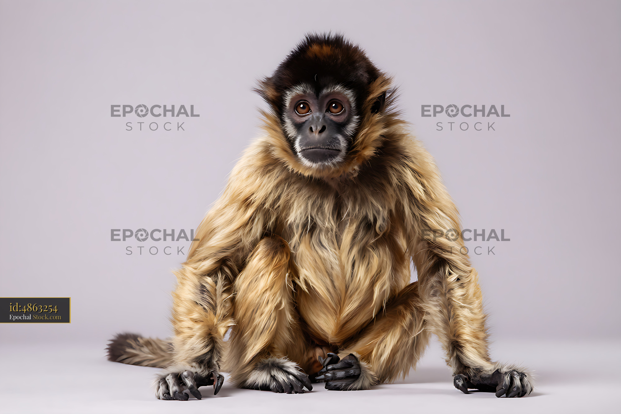 Spider monkey with soulful eyes sitting against a neutral background - stock photo