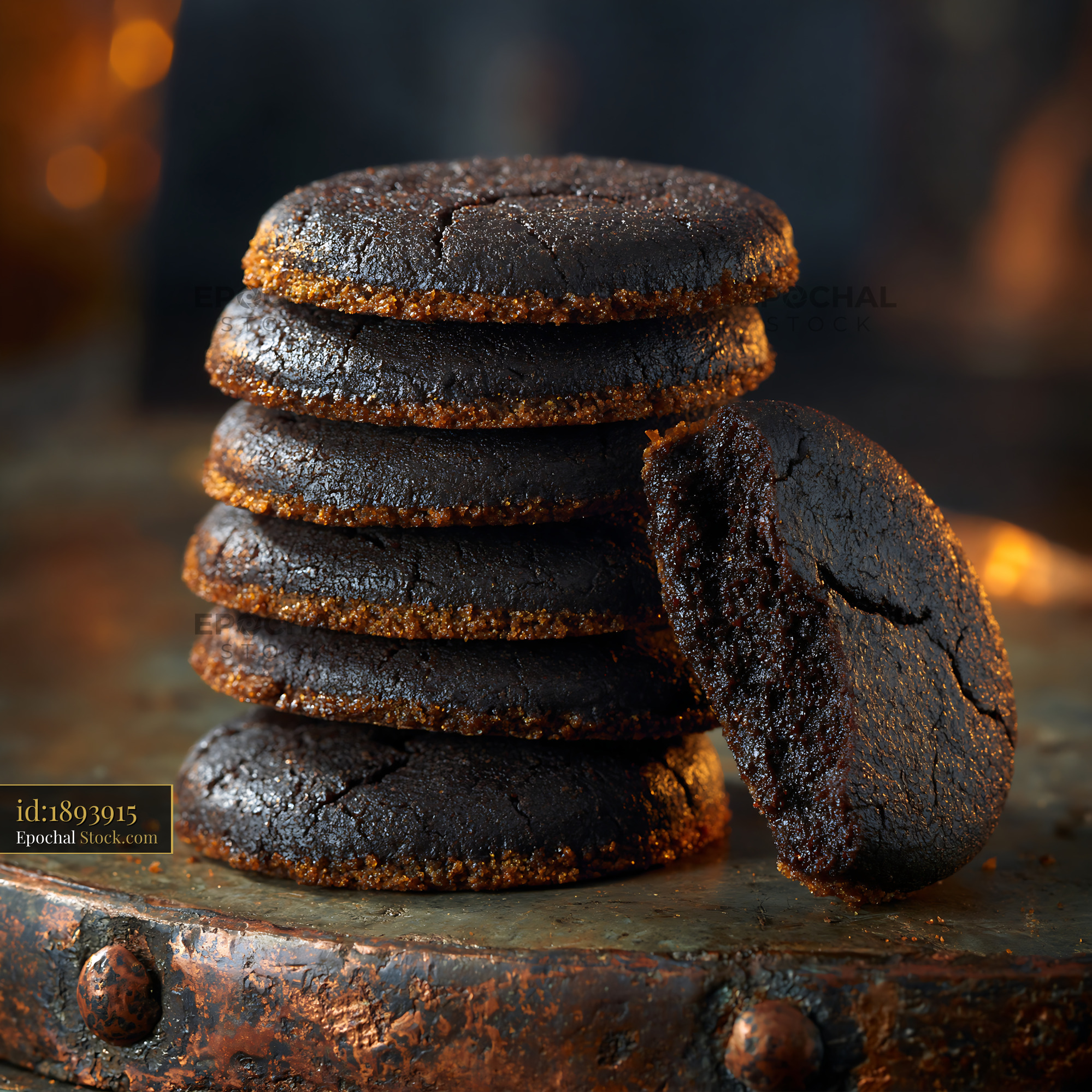 Stack of dibs el kharroub biscuits on a rustic metal surface - stock photo