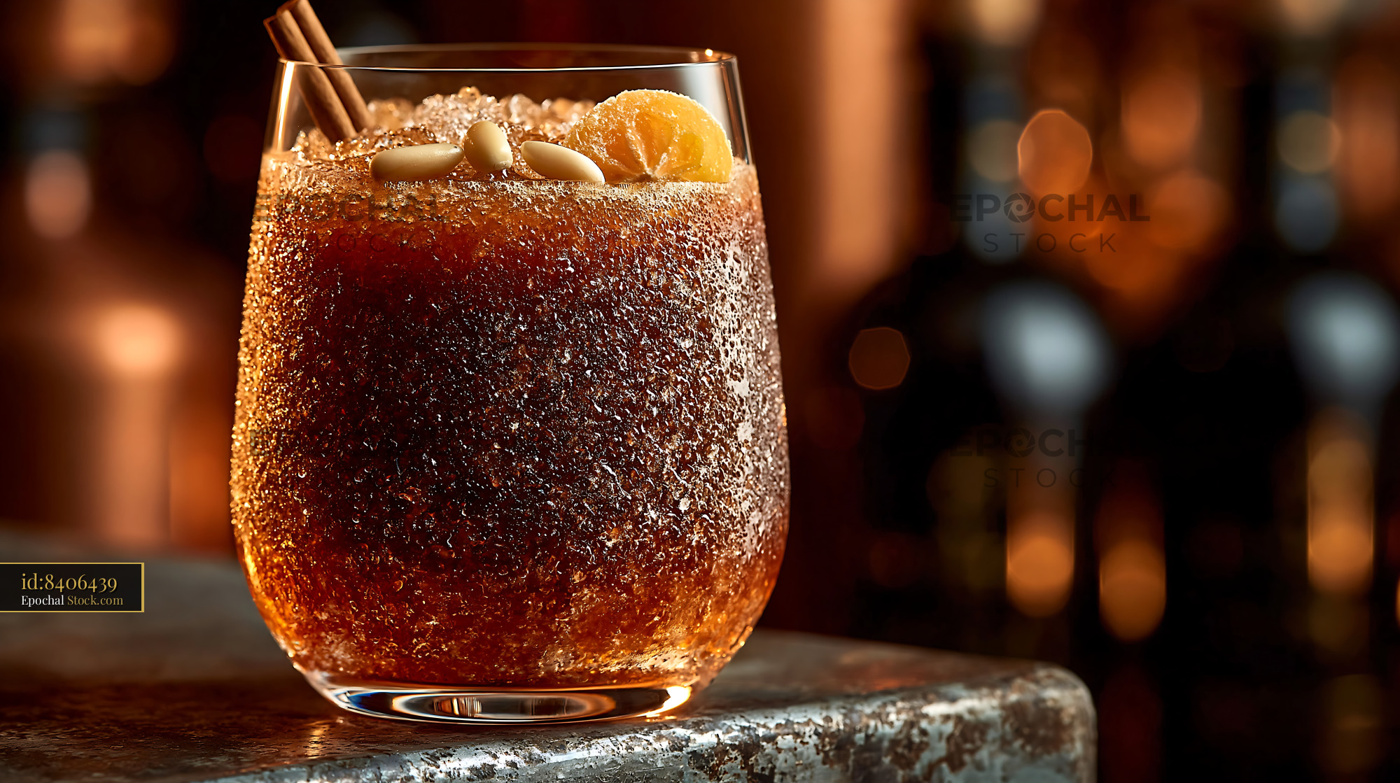 Icy sujeonggwa smoothie with cinnamon and pine nuts in a glass - stock photo