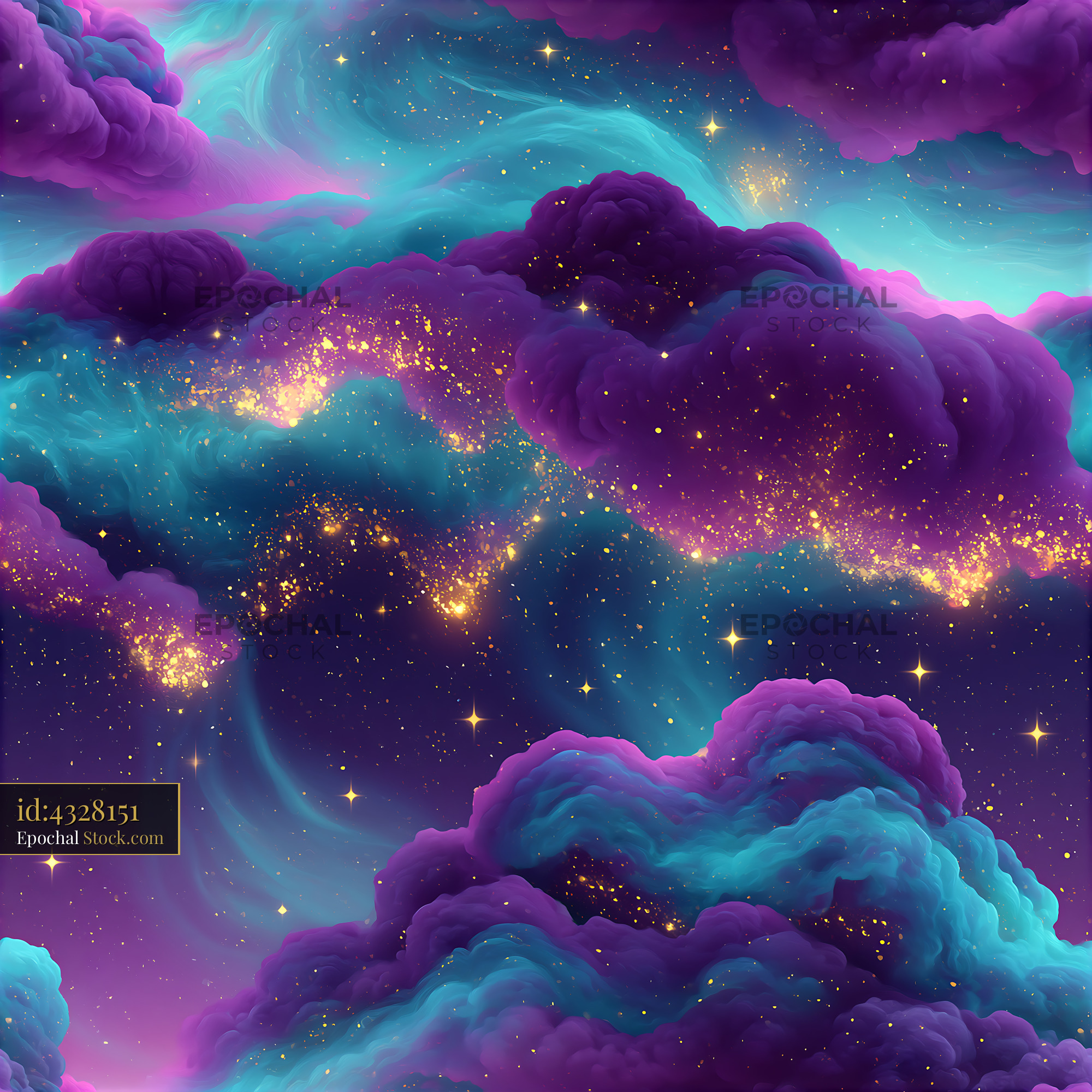Ethereal Purple Teal Galaxy Nebula Fabric - stock photo