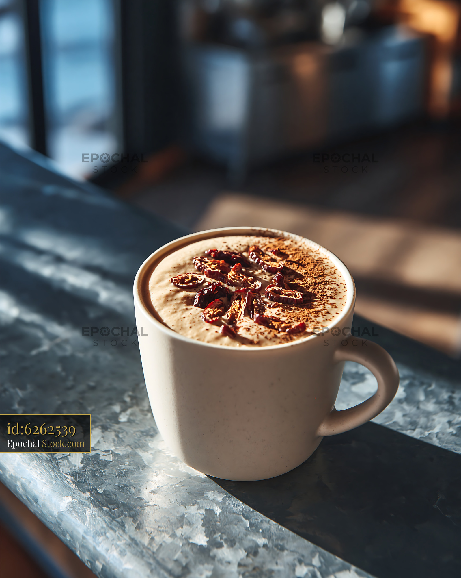 Daechu jujube smoothie with dried red dates and cinnamon topping - stock photo
