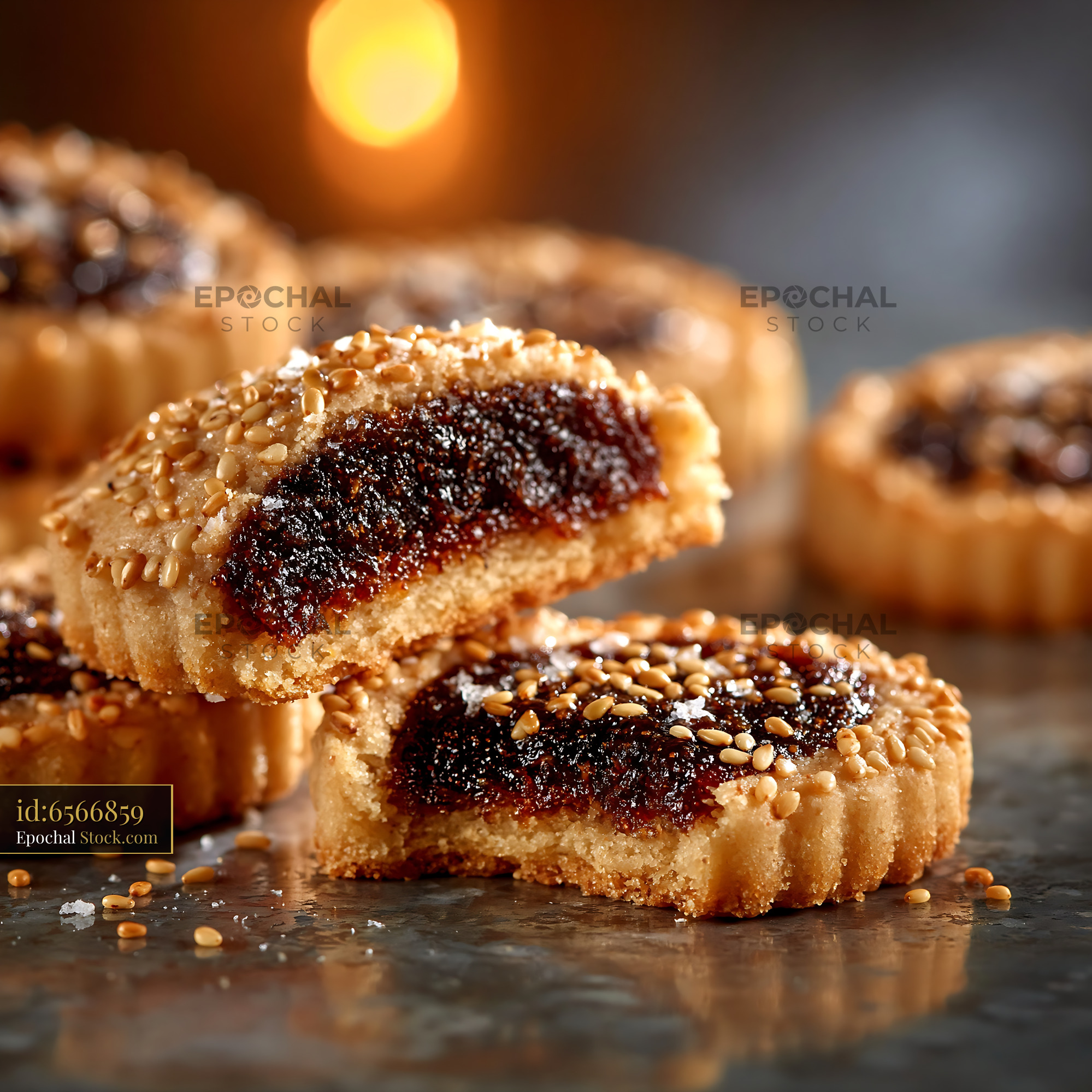 Tahini date biscuits with toasted sesame seeds and sea salt - stock photo