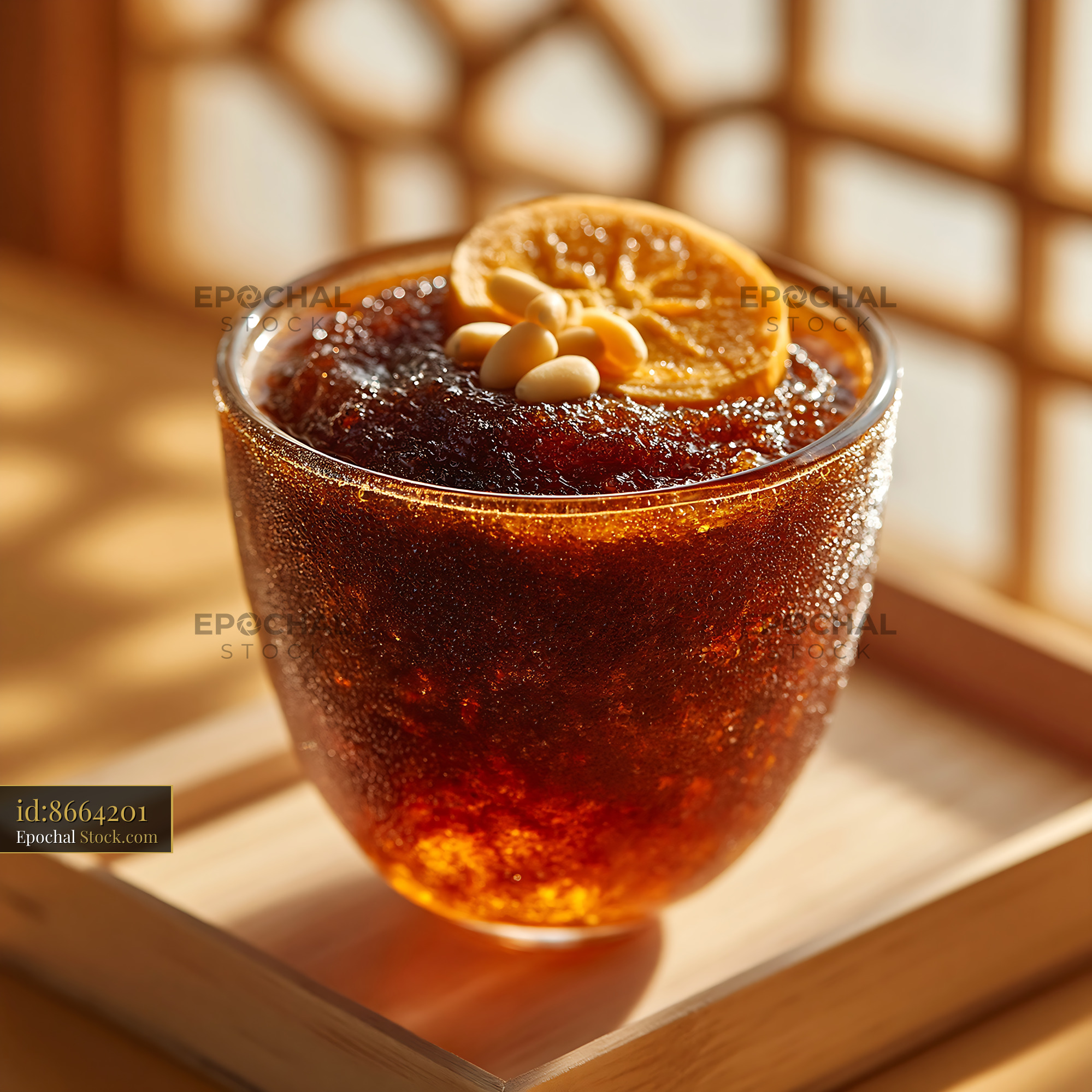 Chilled sujeonggwa smoothie with dried persimmon and pine nuts - stock photo