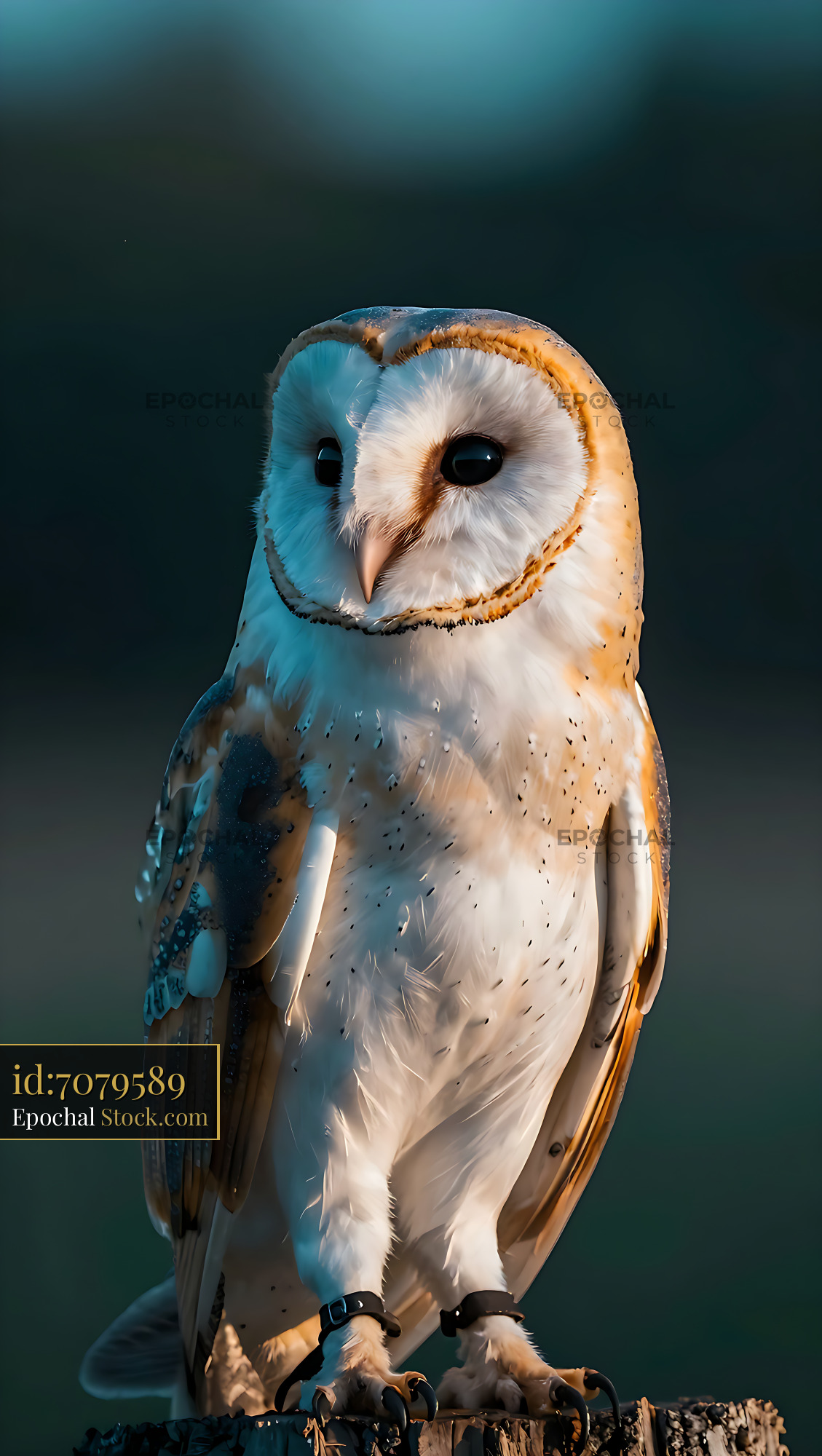 Barn owl perched on a wooden post during golden hour - stock photo