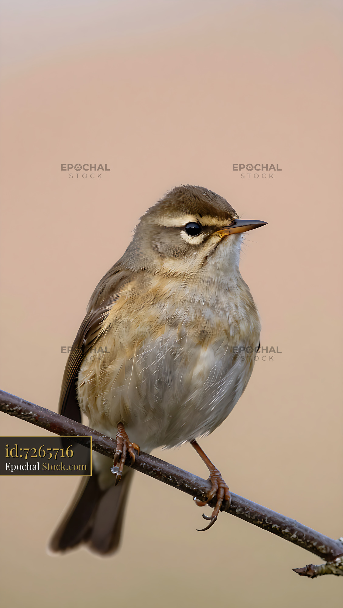 Common chiffchaff songbird perched on a branch in soft light - stock photo