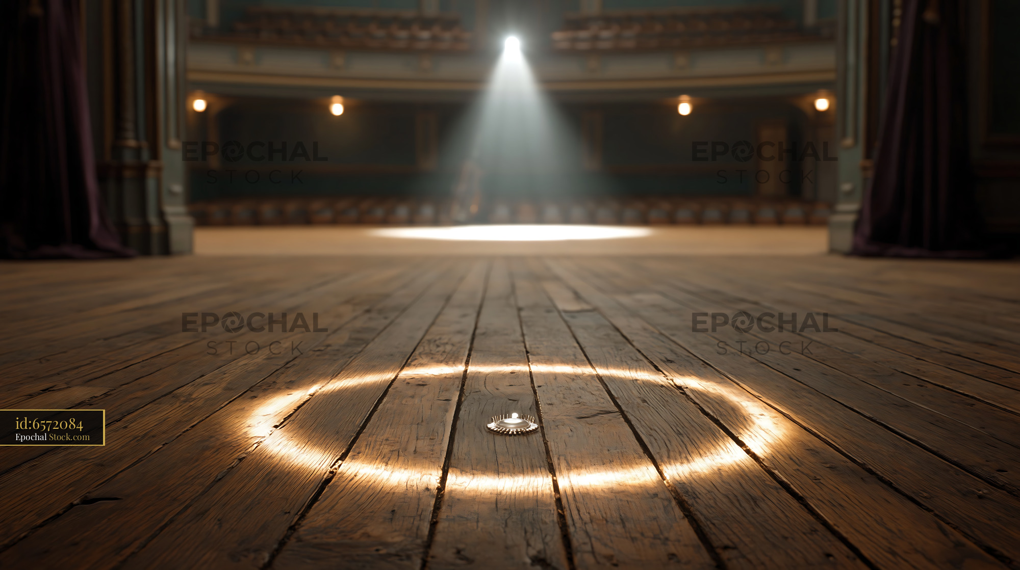 Spotlight hitting empty wooden stage in a grand classic theater - stock photo