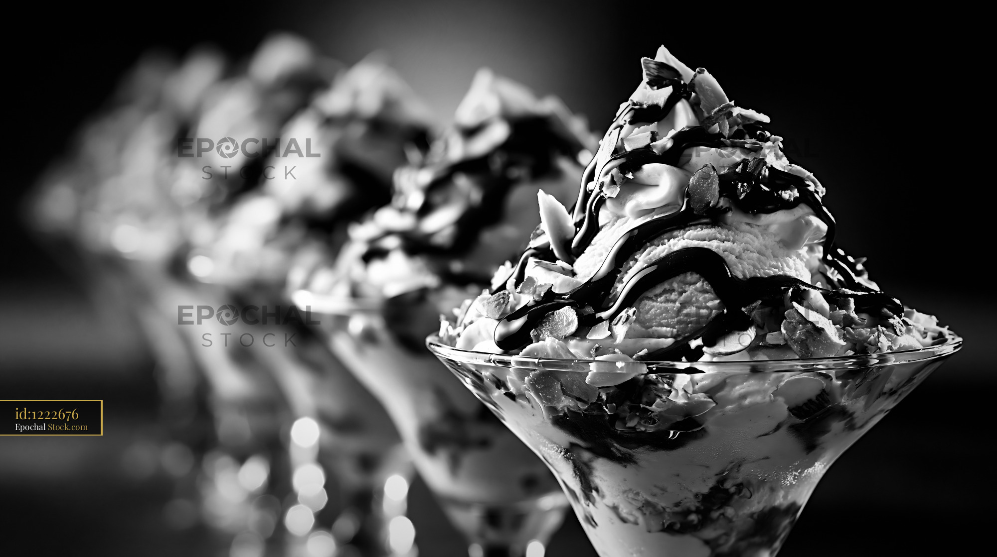 Gourmet almond paste ice cream sundaes with chocolate sauce - stock photo