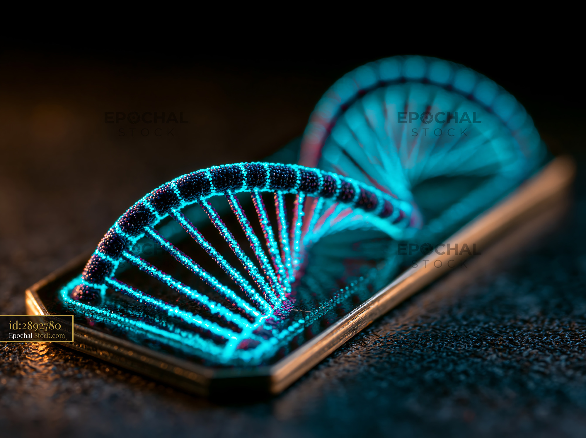 Glowing DNA double helix visualization on a smartphone screen - stock photo