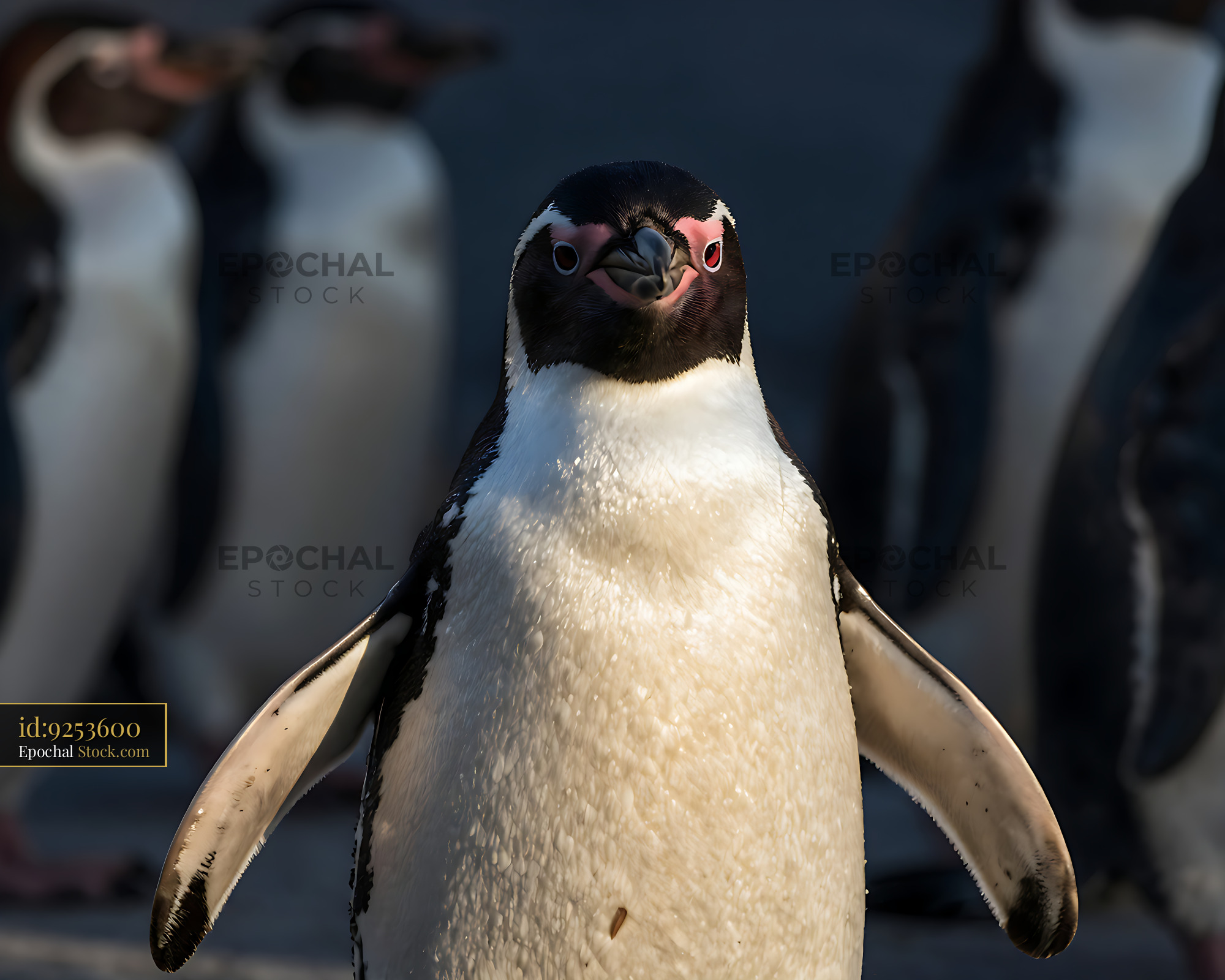 Humboldt penguin looking at the camera during golden hour - stock photo