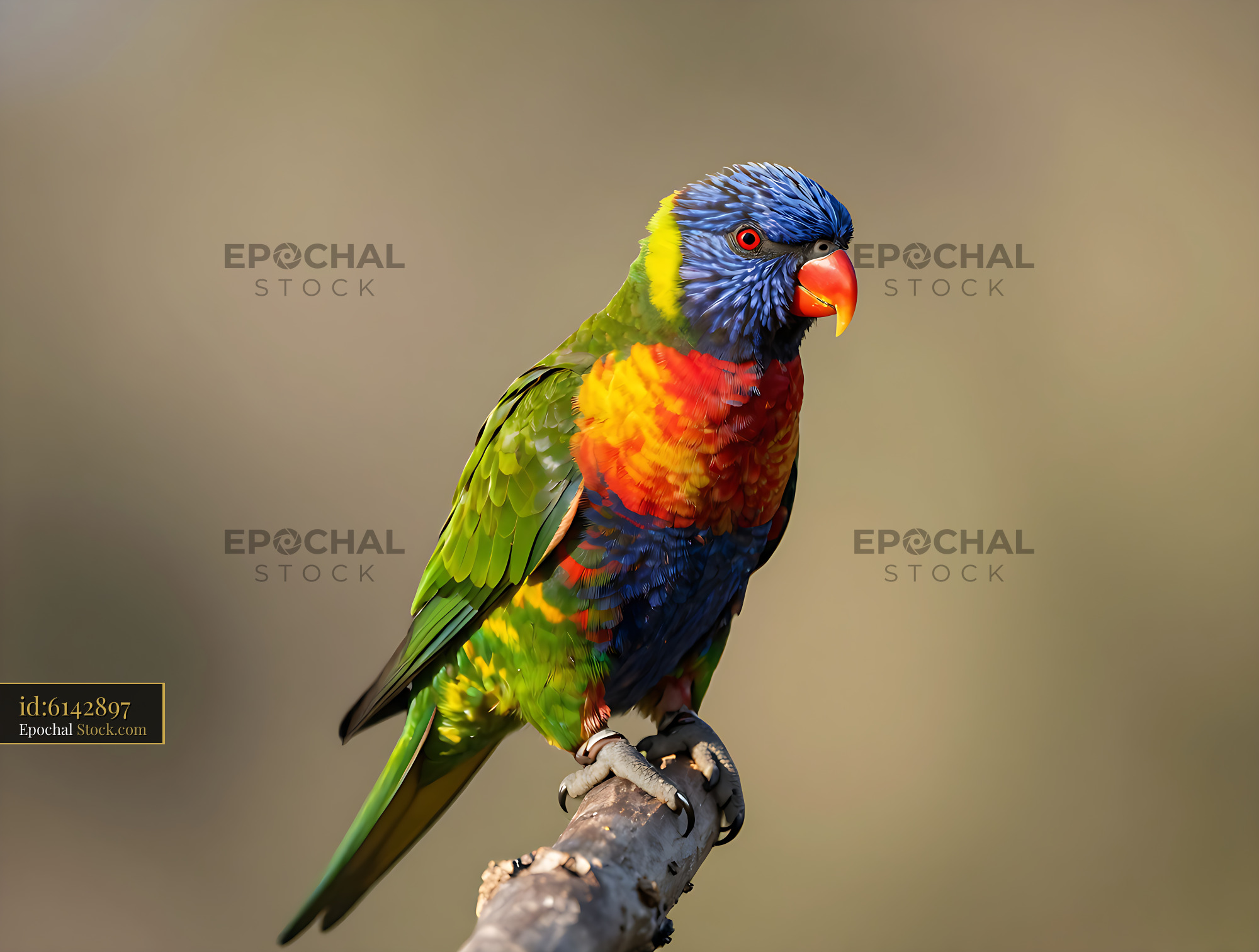 Colorful rainbow lorikeet parrot perched on a branch in nature - stock photo