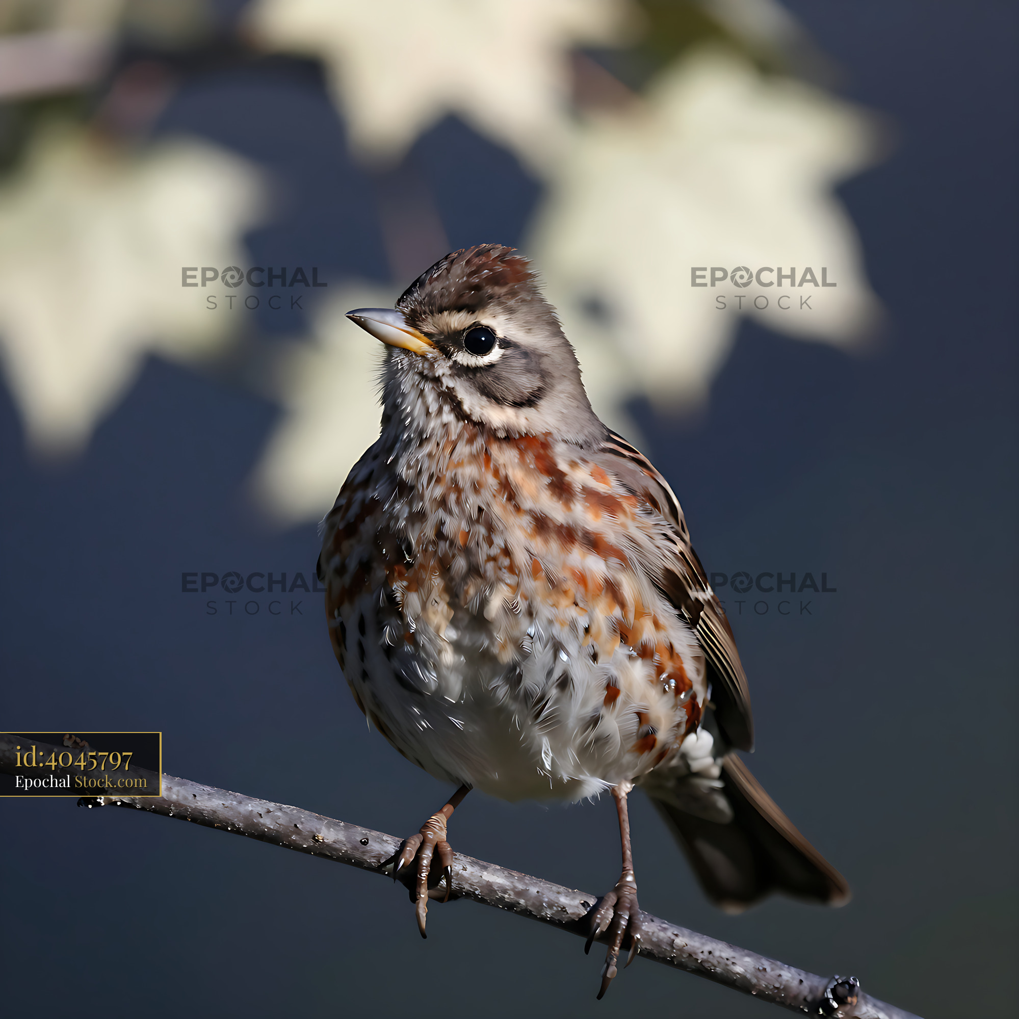 Redwing bird perched on a branch during autumn - stock photo