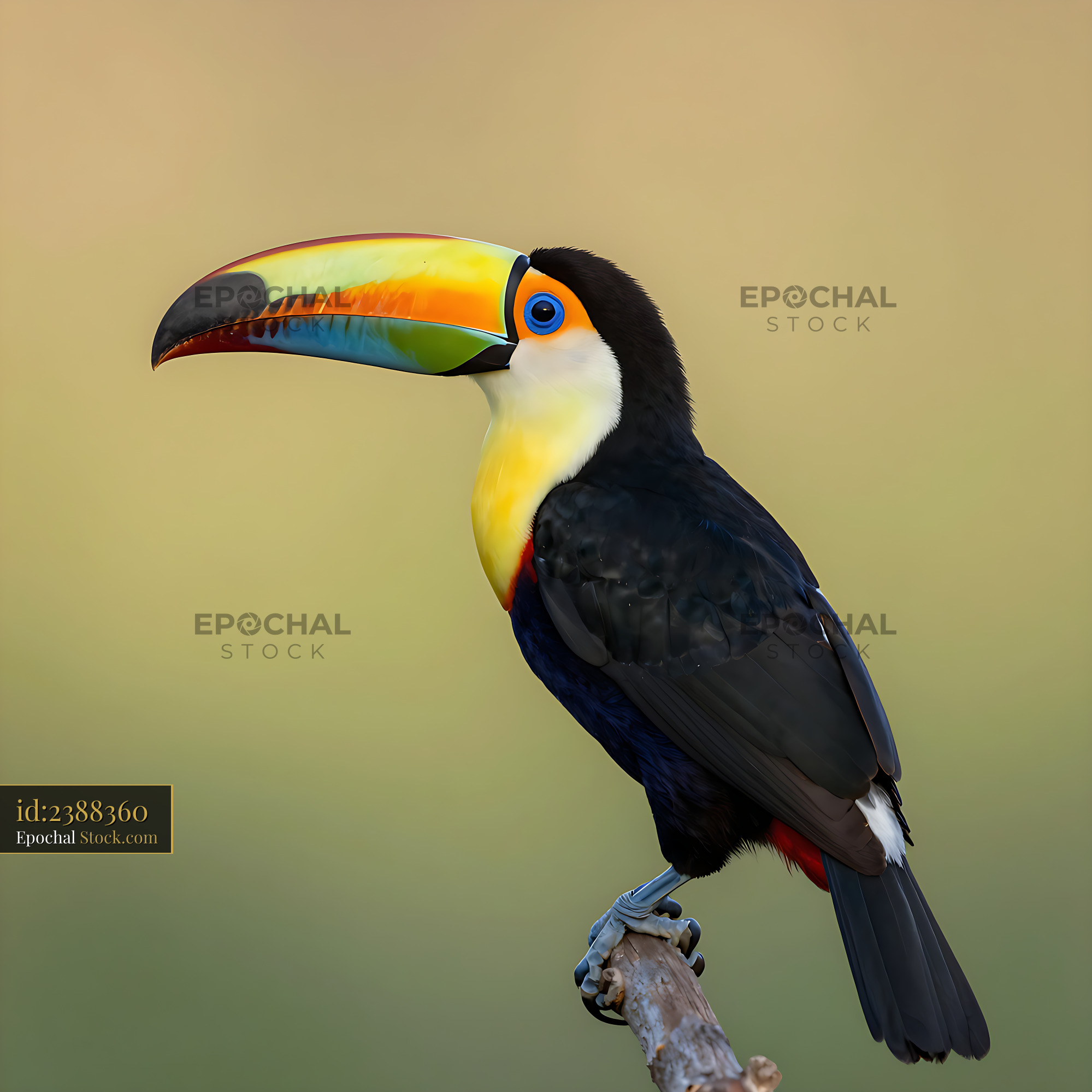 Keel-billed toucan perched on a branch in the tropical rainforest - stock photo
