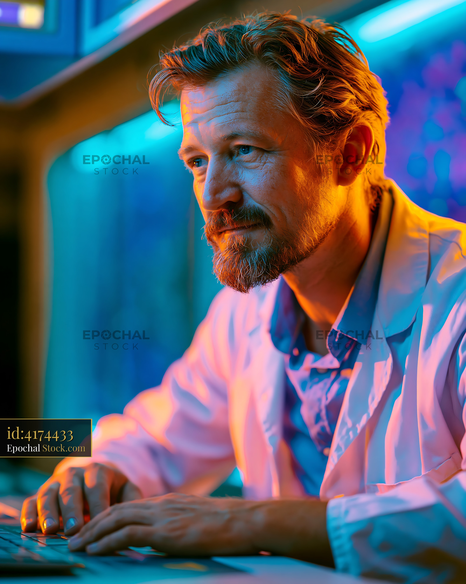 Male scientist performing fragment based lead discovery screening - stock photo