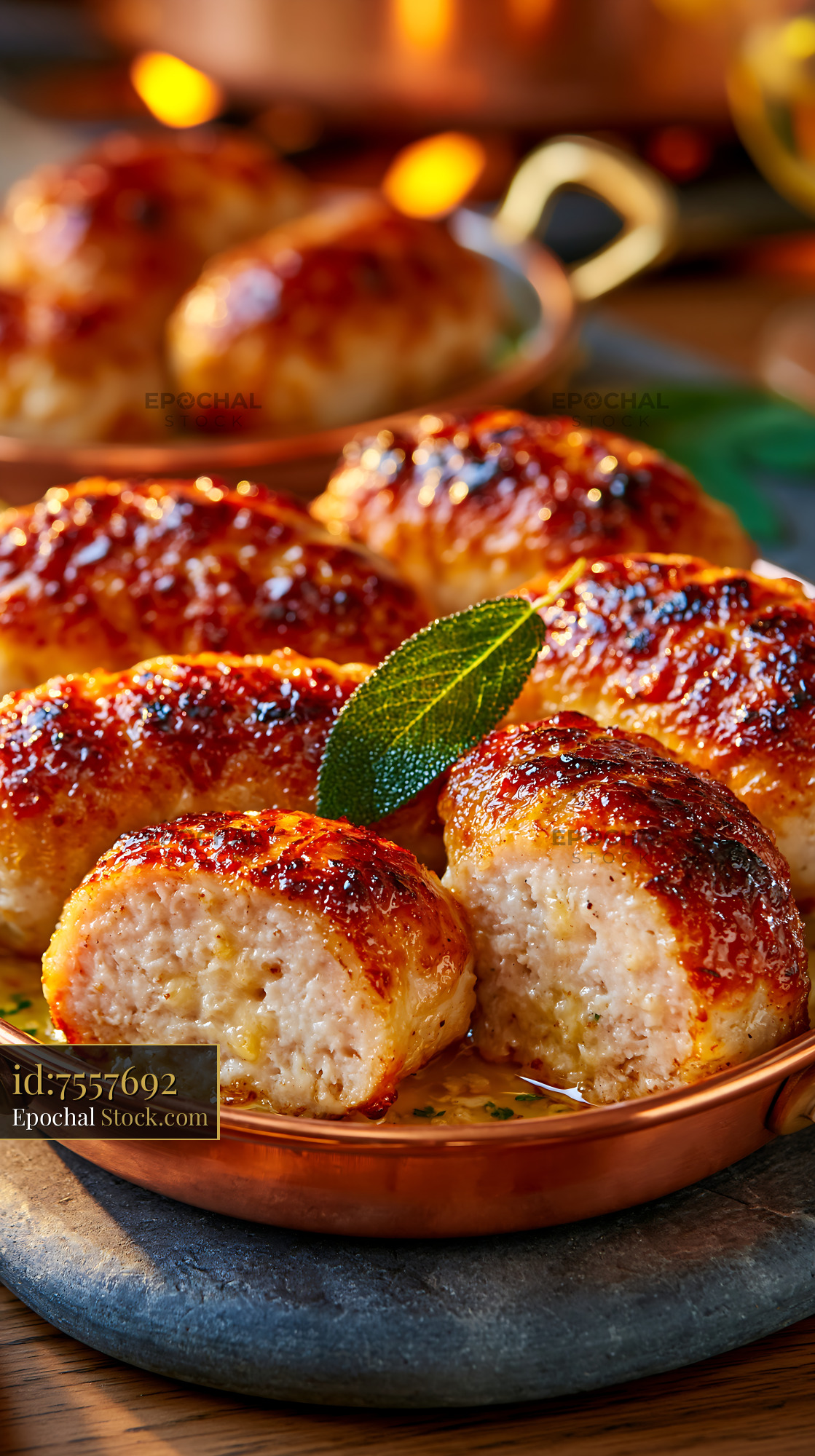 Traditional andouillette de troyes meat served in a copper pan - stock photo