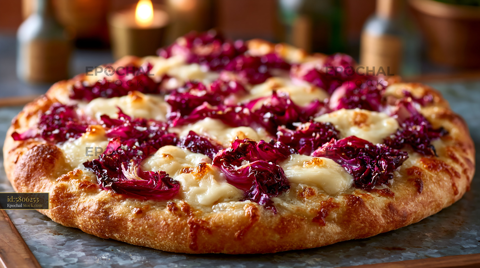 Radicchio taleggio pizza with melted cheese and artisanal golden crust - stock photo
