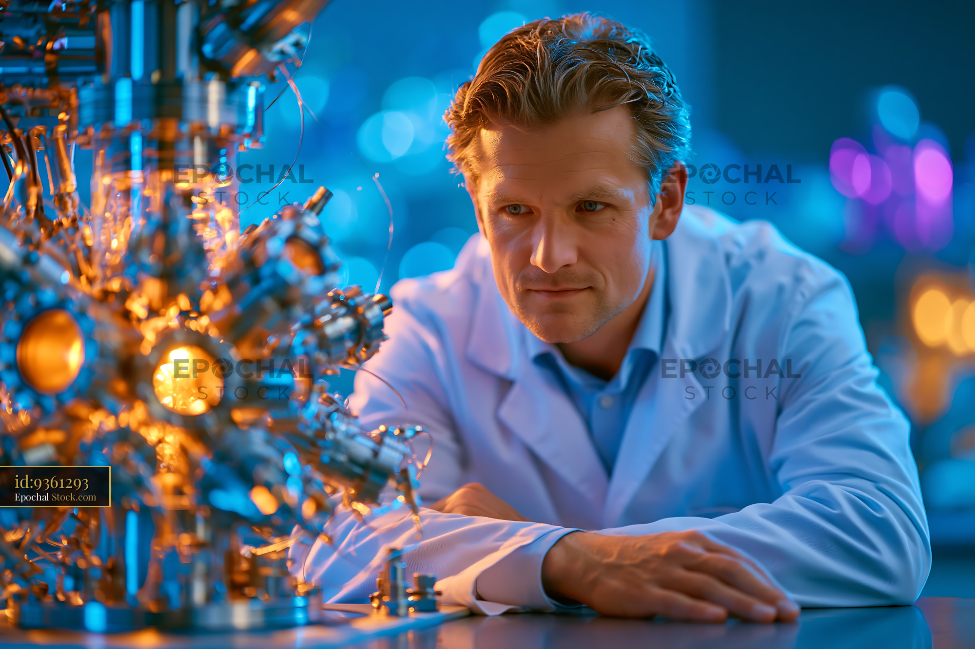 Male scientist analyzing dna gold nanoparticles in a laboratory - stock photo