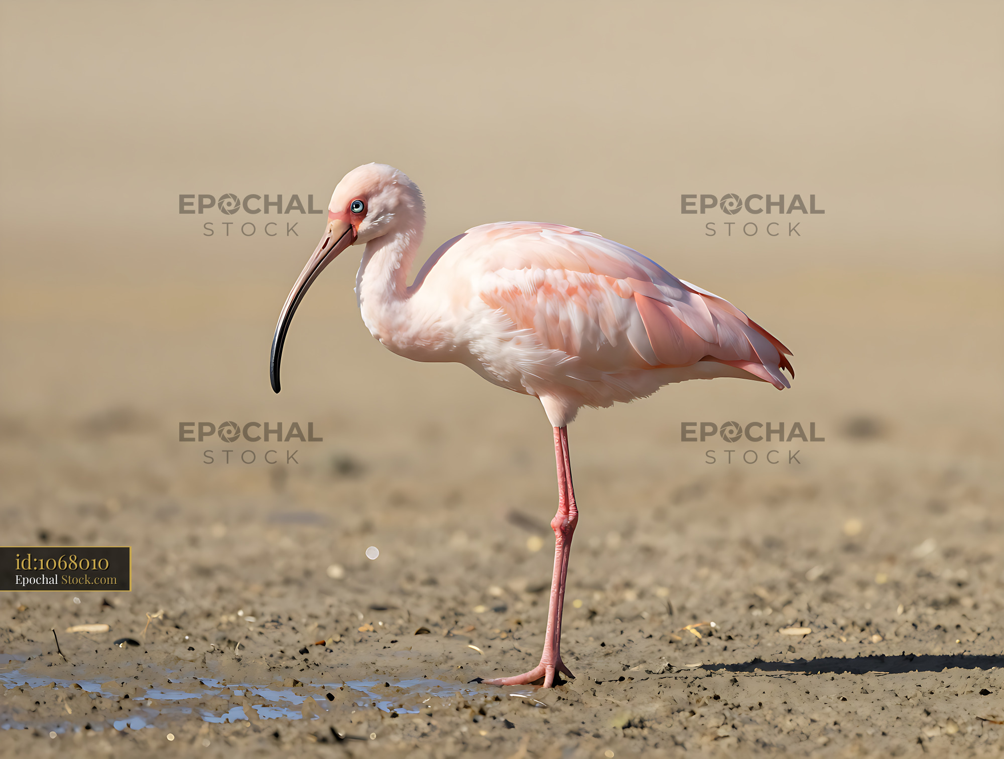 Young scarlet ibis with pale pink feathers standing in a mudflat - stock photo