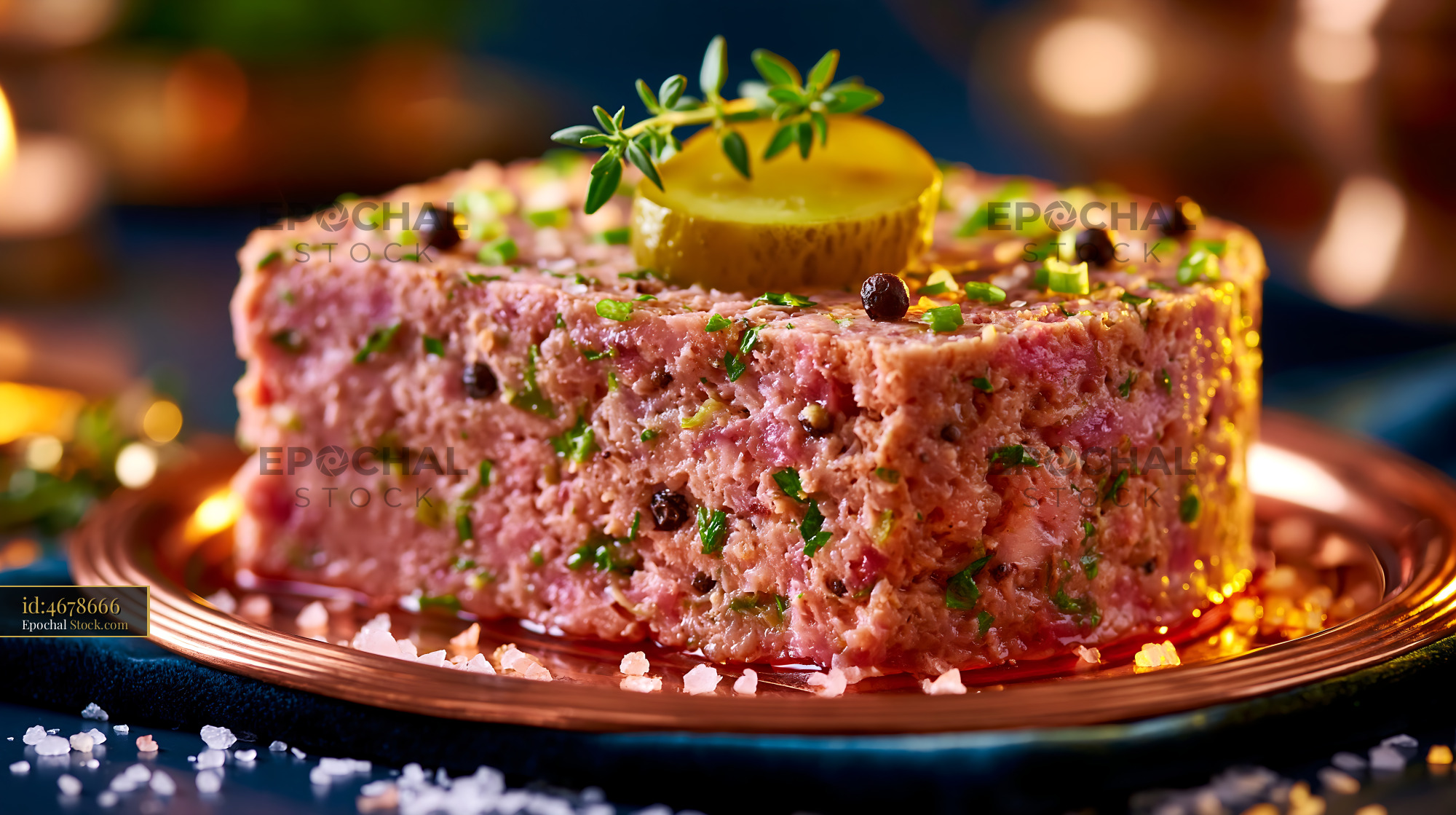 Gourmet magret de canard meat terrine with fresh herbs and pickle - stock photo