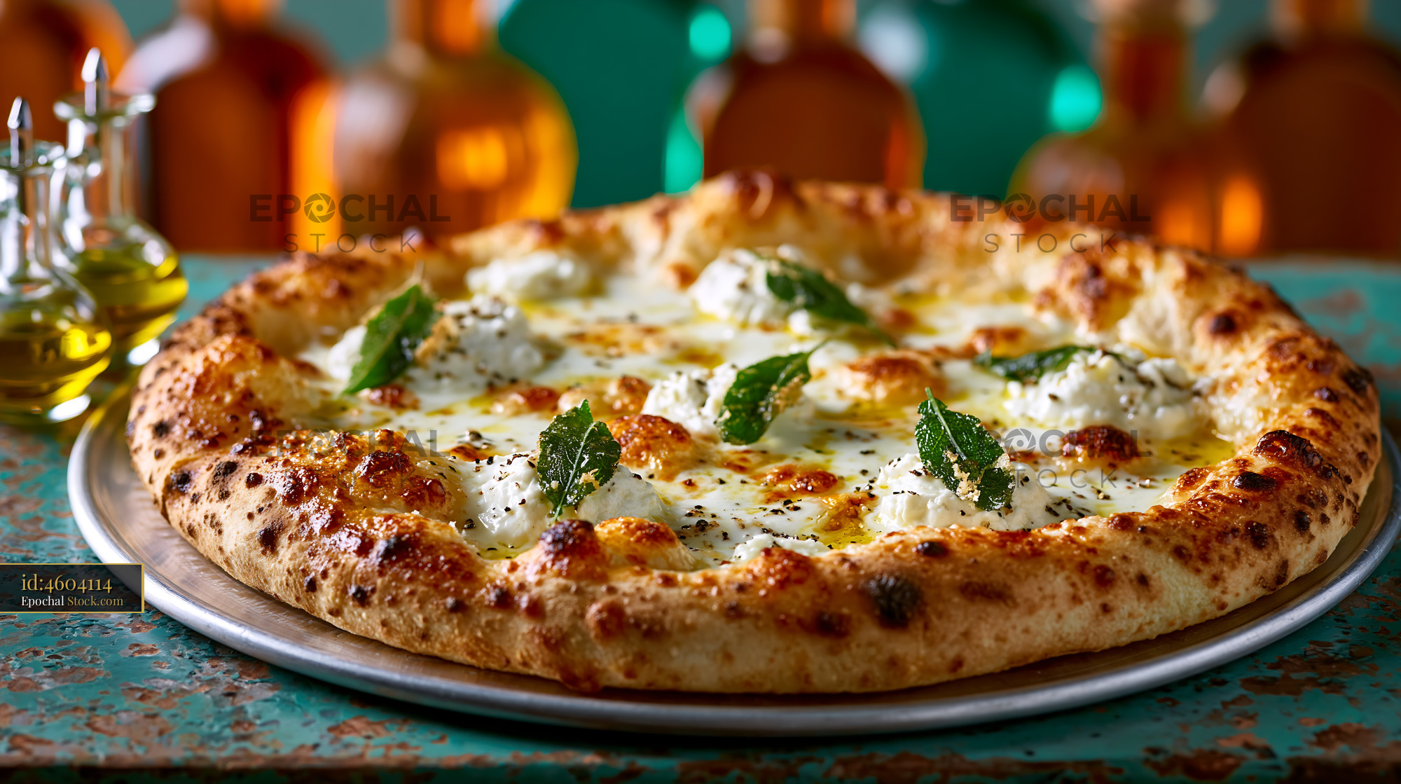 Gourmet pizza bianca pizza with ricotta and fresh herbs - stock photo