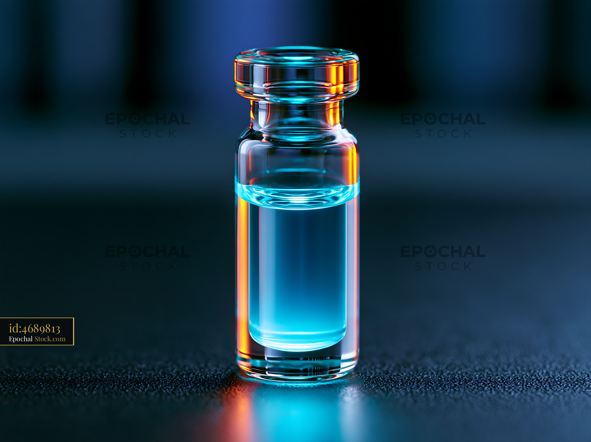 Glass vial with blue liquid for size exclusion chromatography analysis - stock photo