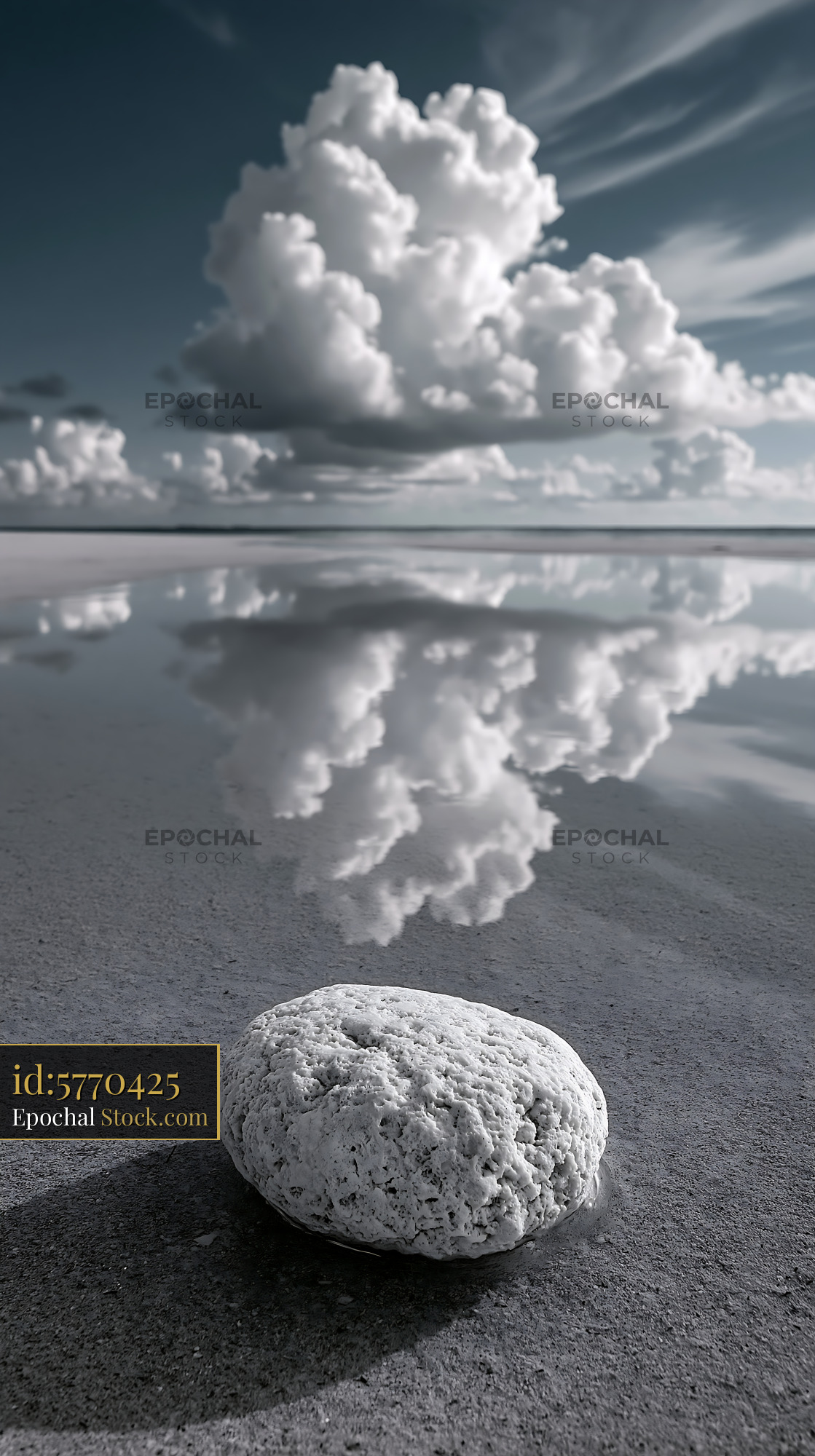 White coral rock on Seven Mile Beach with cloud reflection in water - stock photo