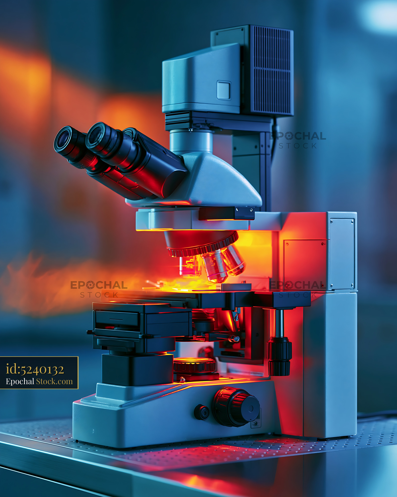 Optical microscope in a laboratory for acceptor photobleaching fret an - stock photo