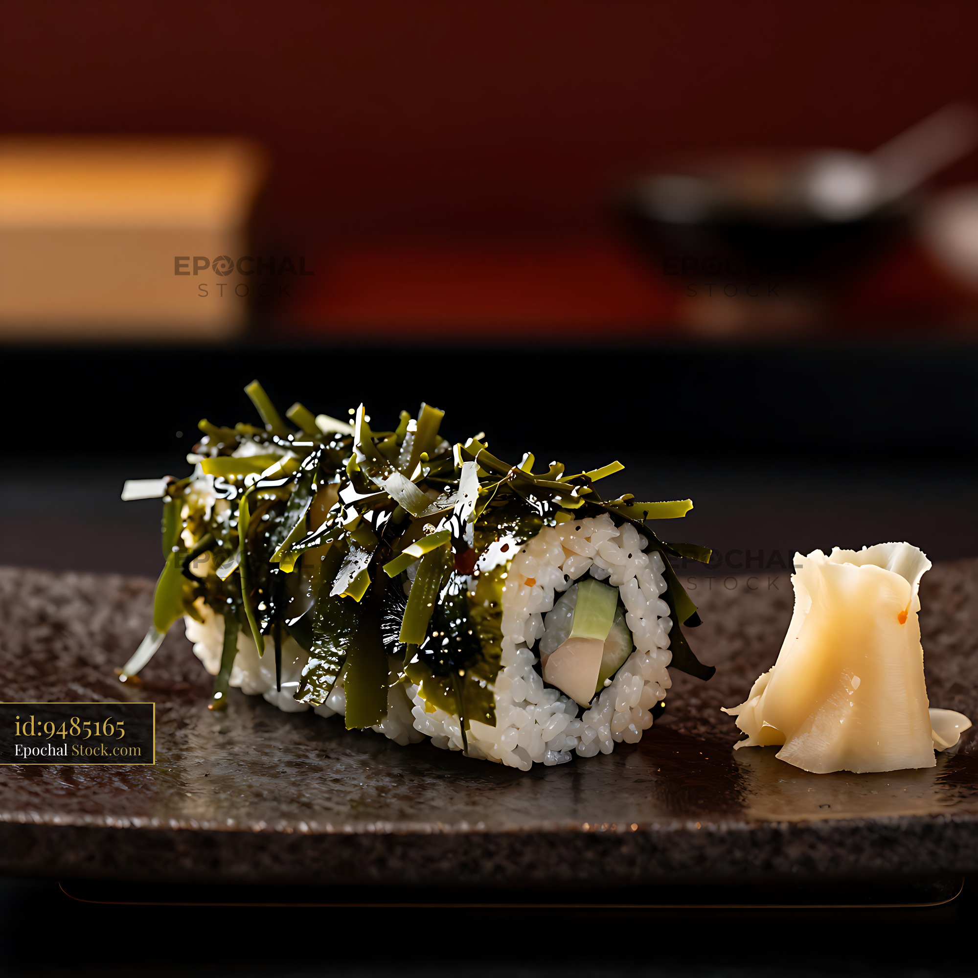 Tororo konbu maki sushi roll with shredded seaweed and ginger