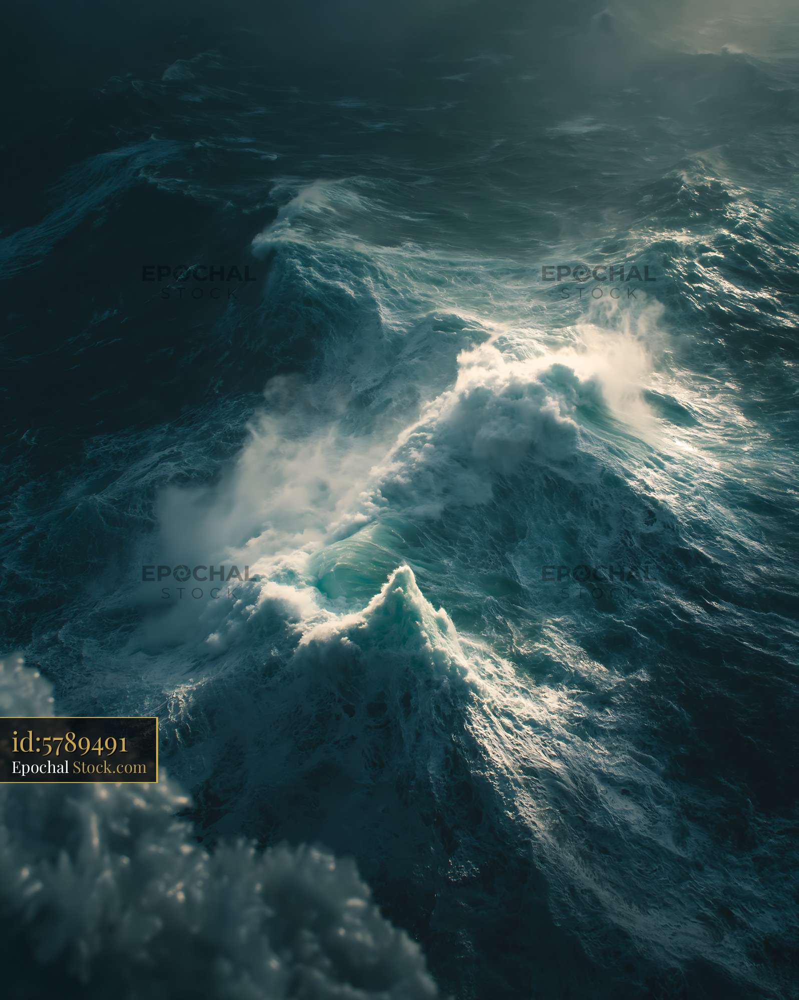 Crashing waves in a stormy sea at winter dusk - stock photo