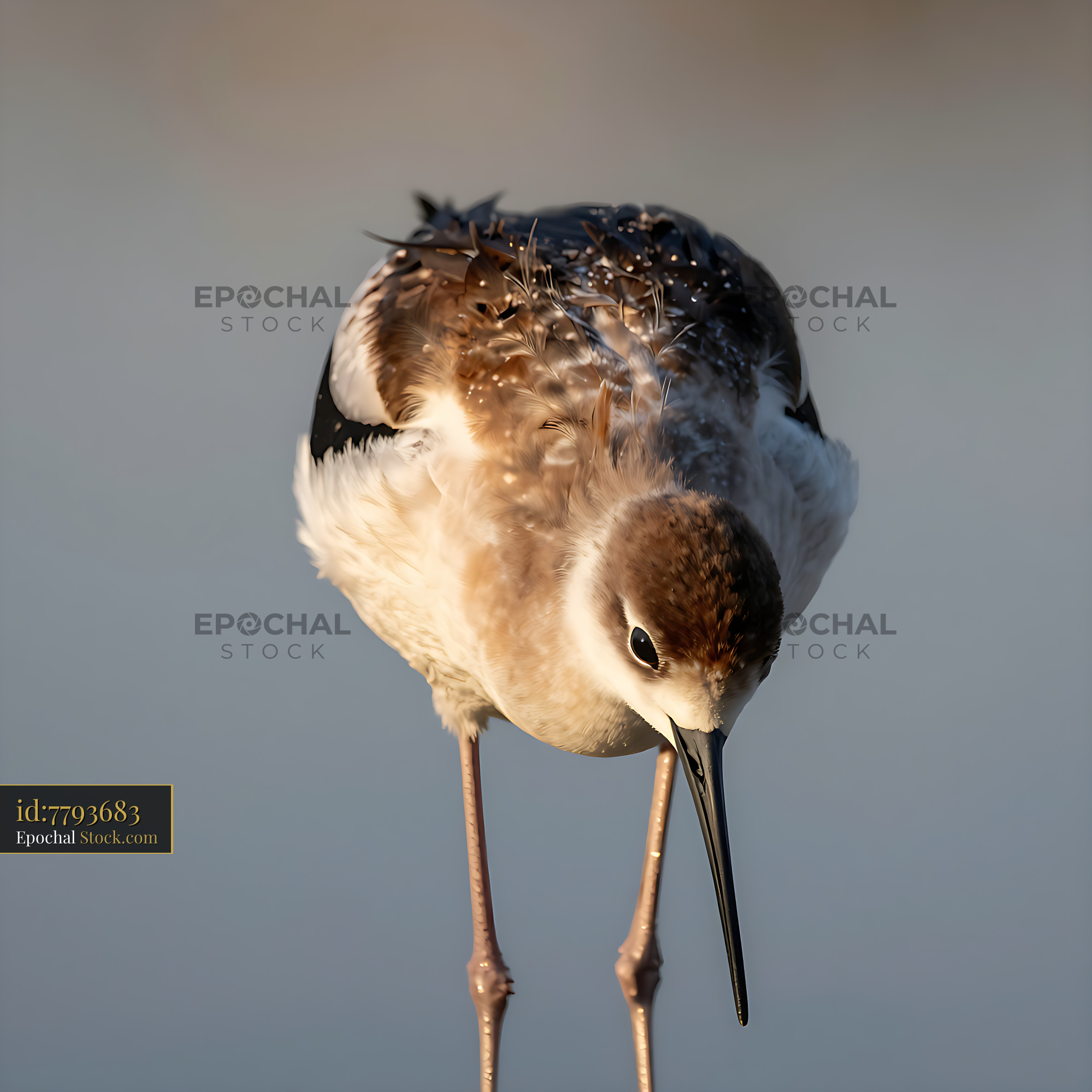 Juvenile pied avocet looking down in soft morning light - stock photo