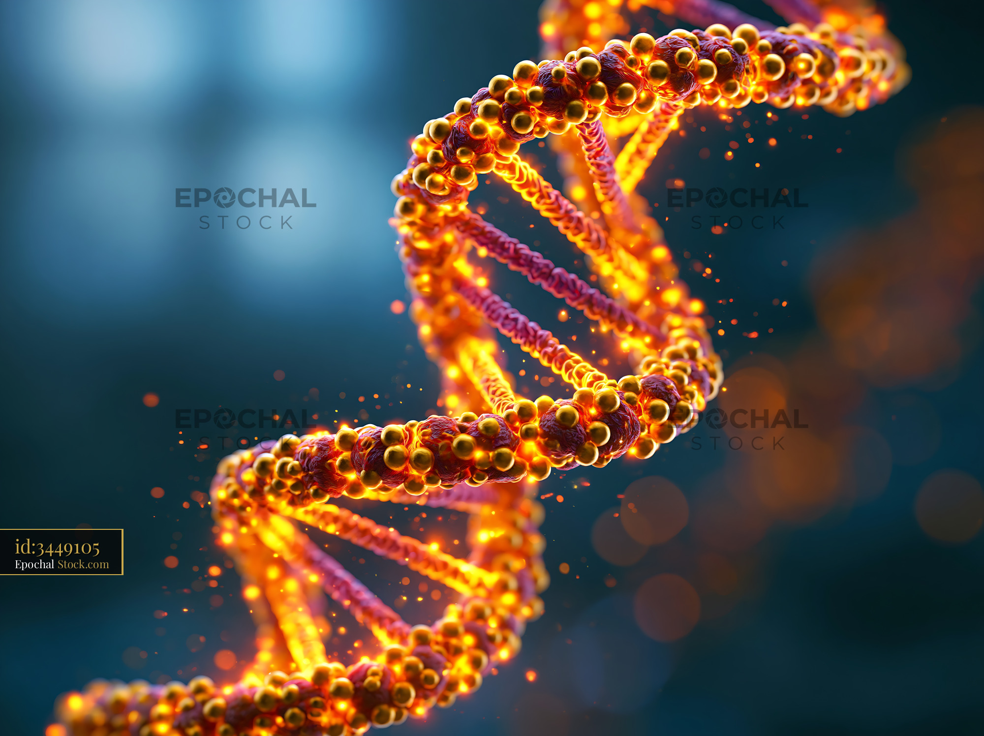 DNA double helix model with gold nanoparticles for scientific research - stock photo