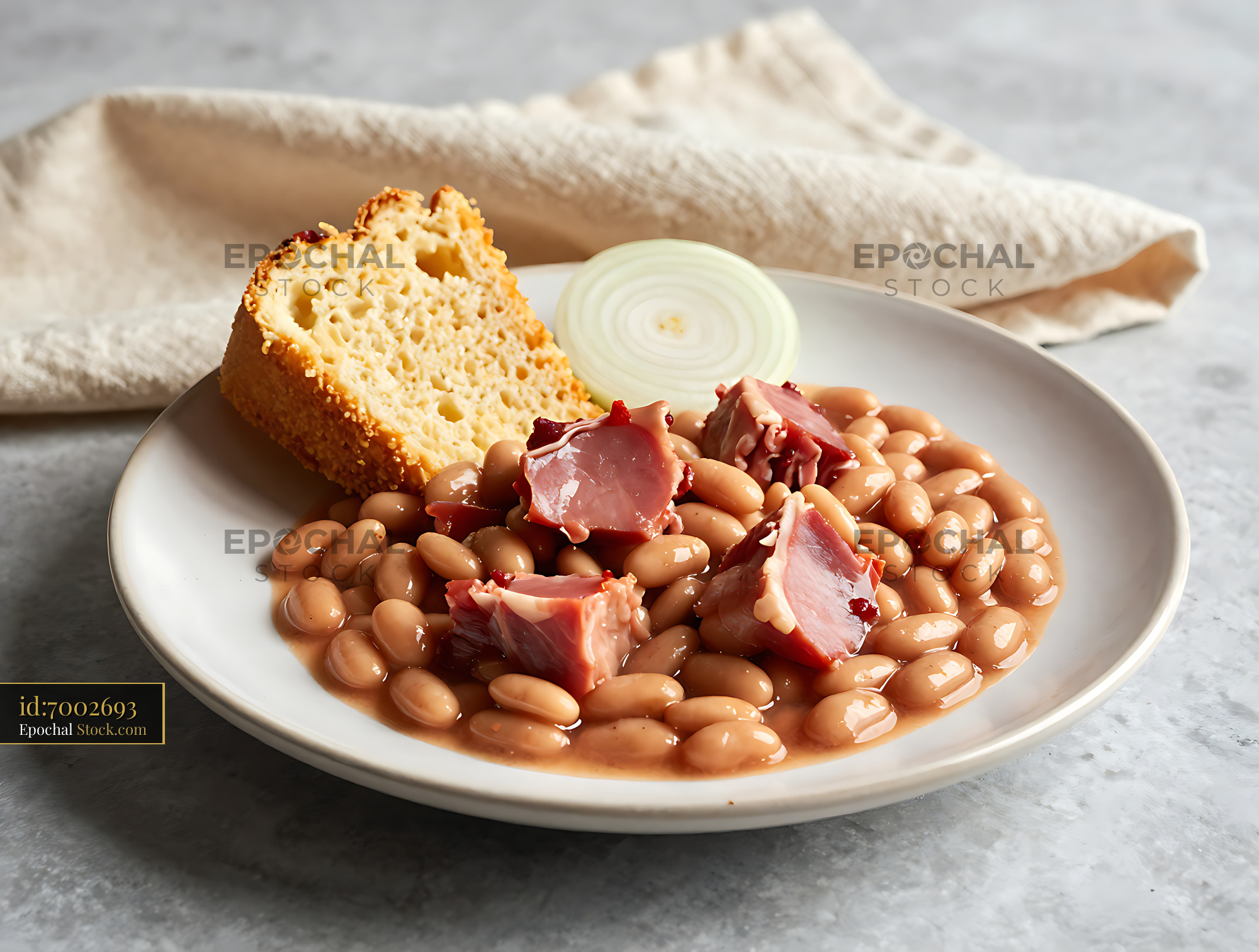 Traditional Appalachian ham and soup beans with cornbread and onion - stock photo
