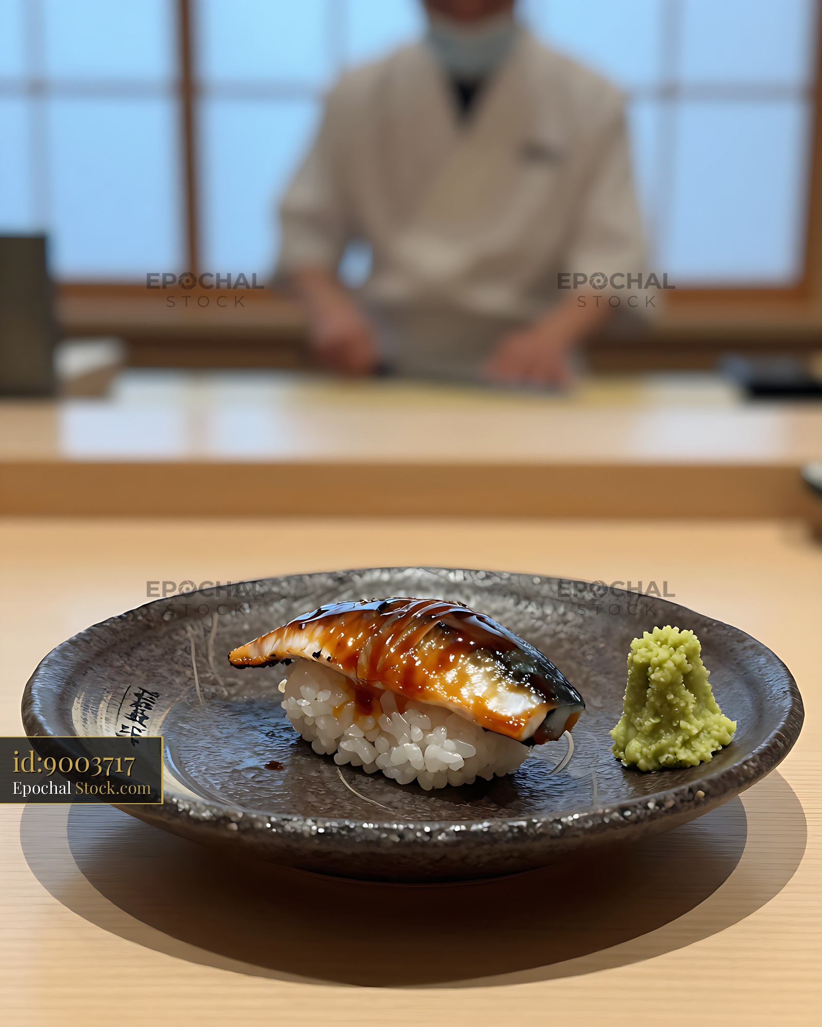 Authentic tekonezushi served with fresh wasabi in a sushi restaurant - stock photo