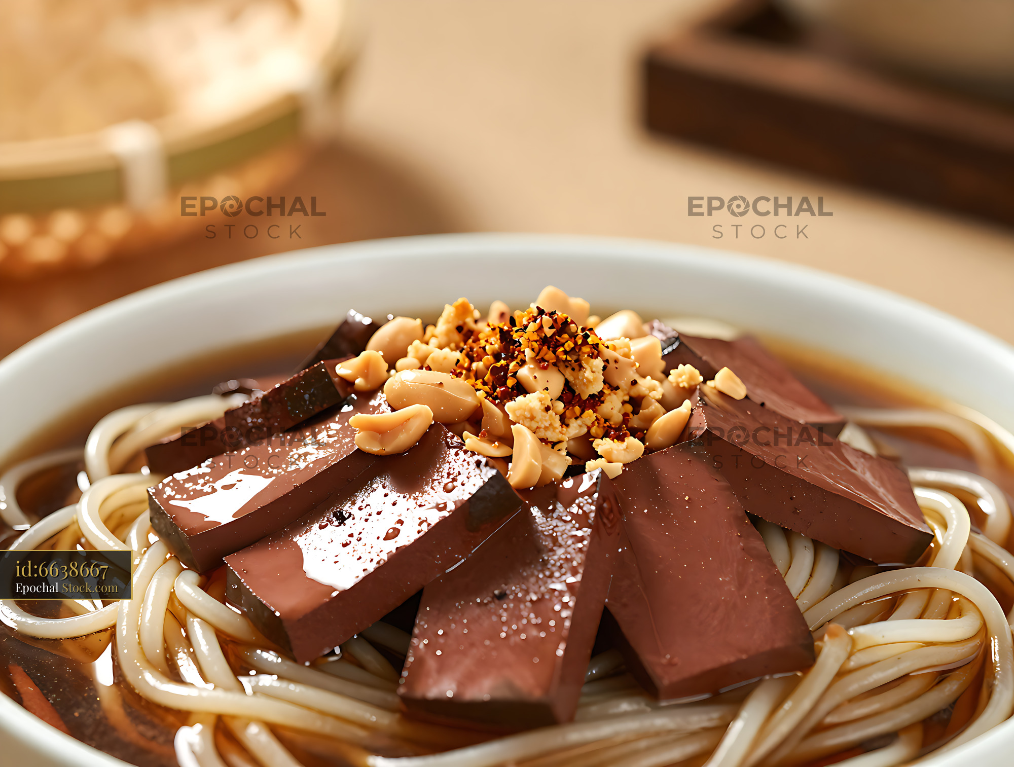 Traditional Guiyang Chang Wang Mian with duck blood and peanuts - stock photo