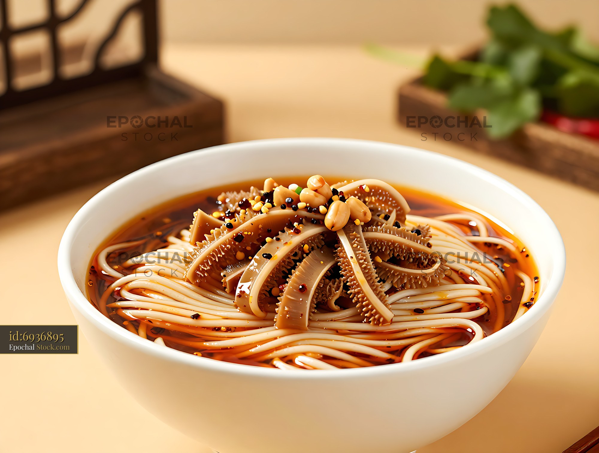 Spicy Fu Qi Fei Pian Mian noodles with beef tripe and peanuts - stock photo