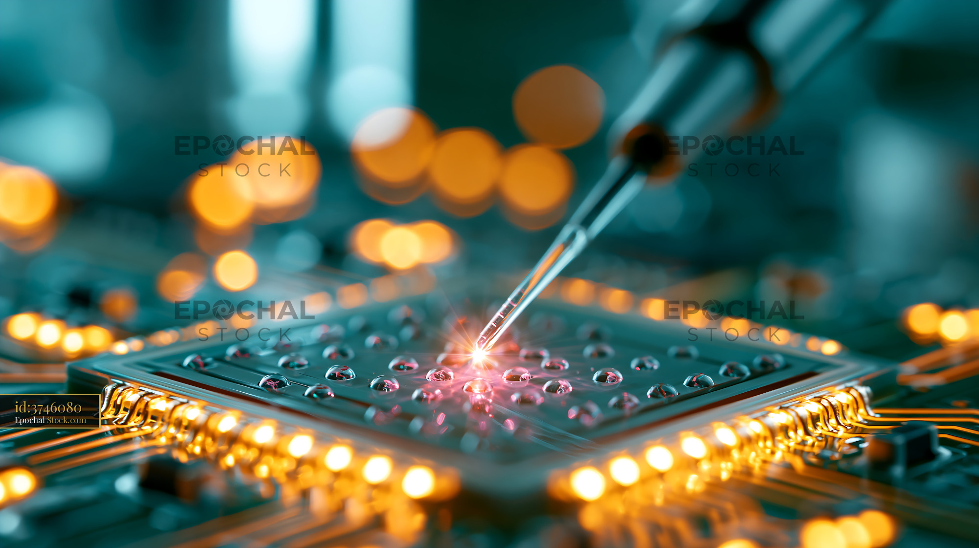 Fiber optic raman probe performing dna sensing on a microchip - stock photo