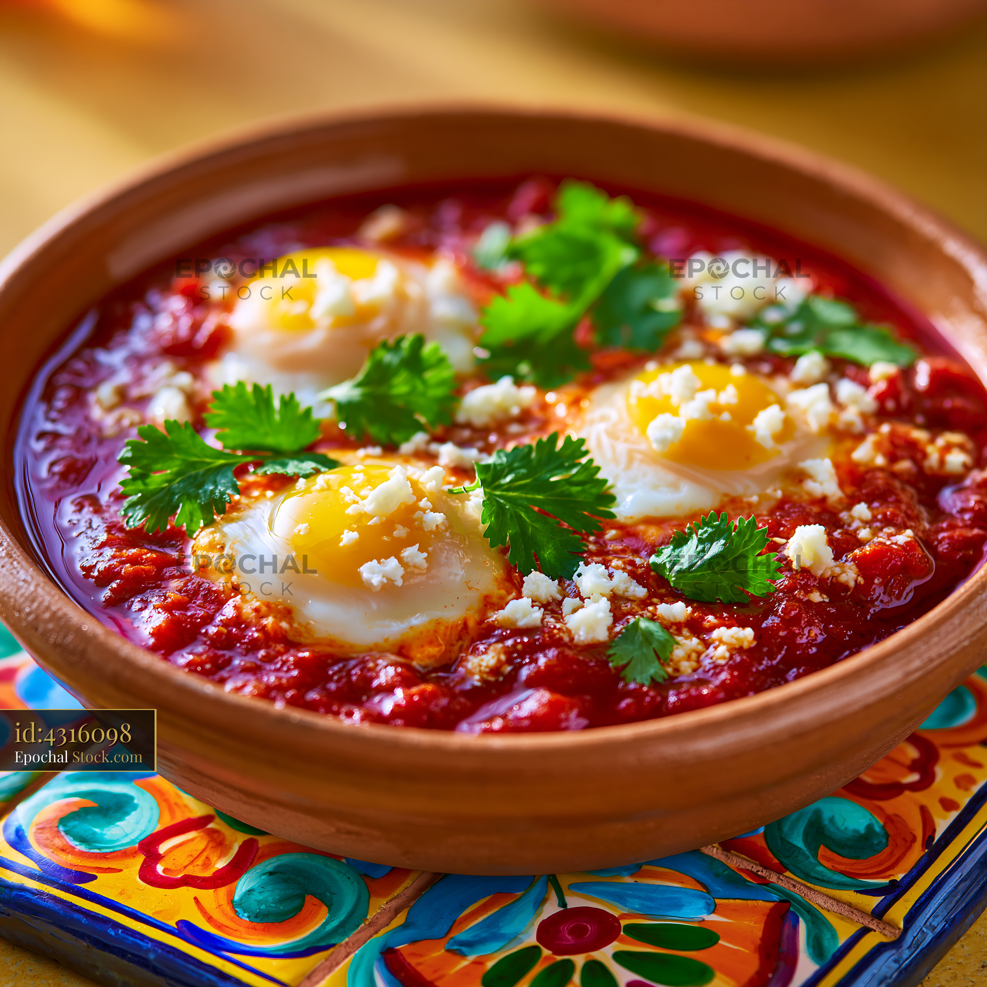 Traditional huevos ahogados with poached eggs in spicy tomato sauce - stock photo