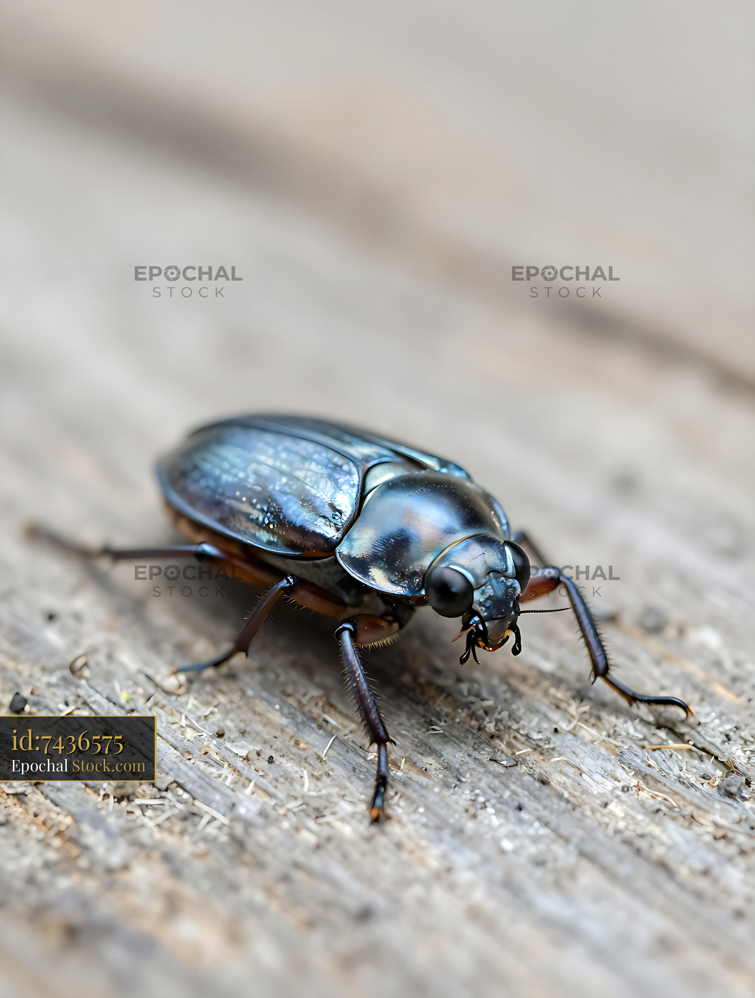 Calosoma sycophanta beetle with metallic shell on weathered wood - stock photo