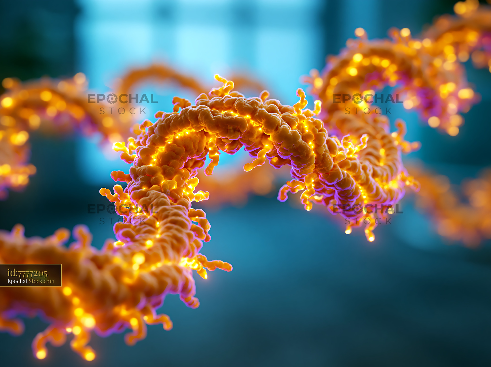 Microscopic orange protein chain showing temperature dependent precipi - stock photo