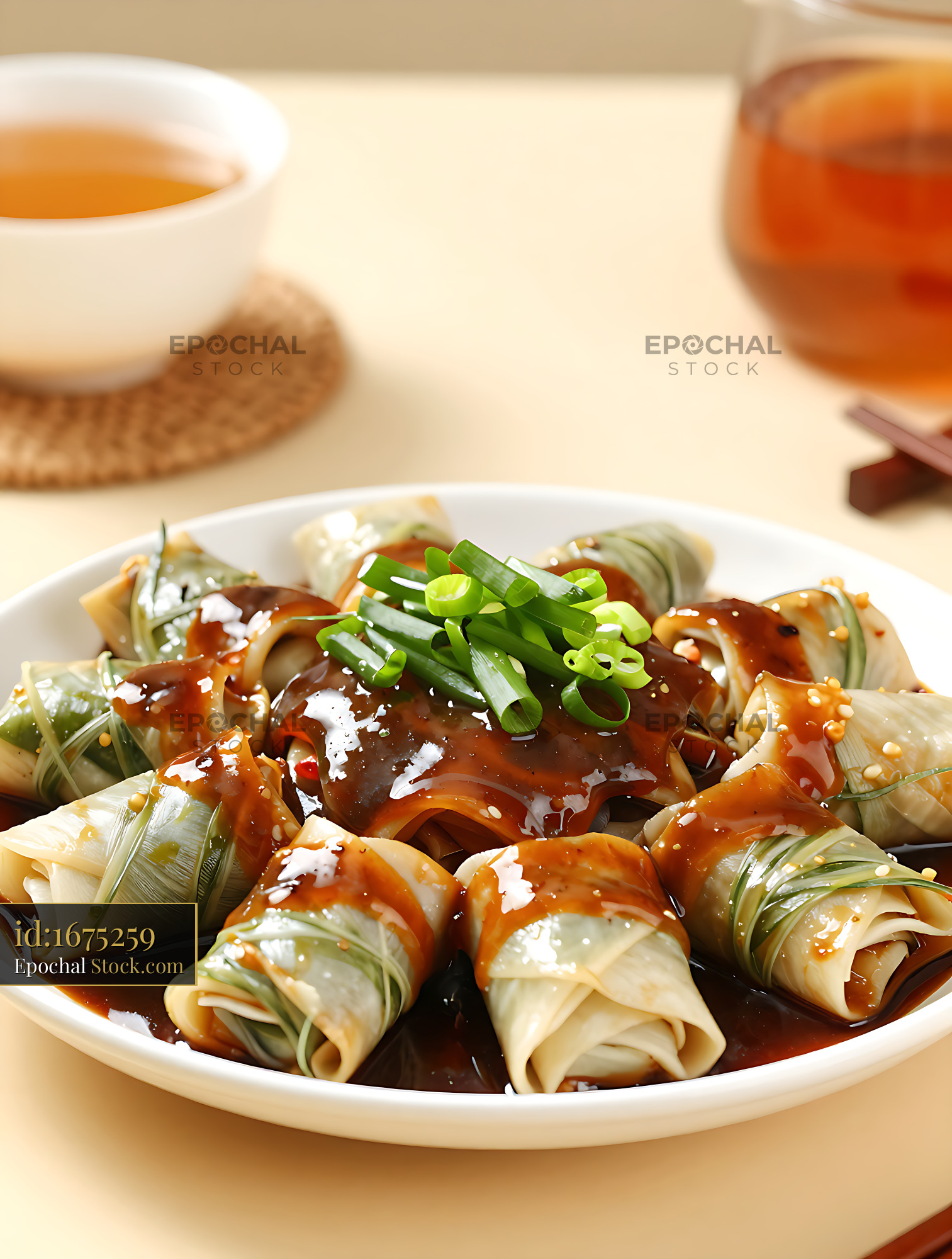 Traditional Beijing Jing Jiang Rou Si shredded pork wrapped in tofu sk - stock photo