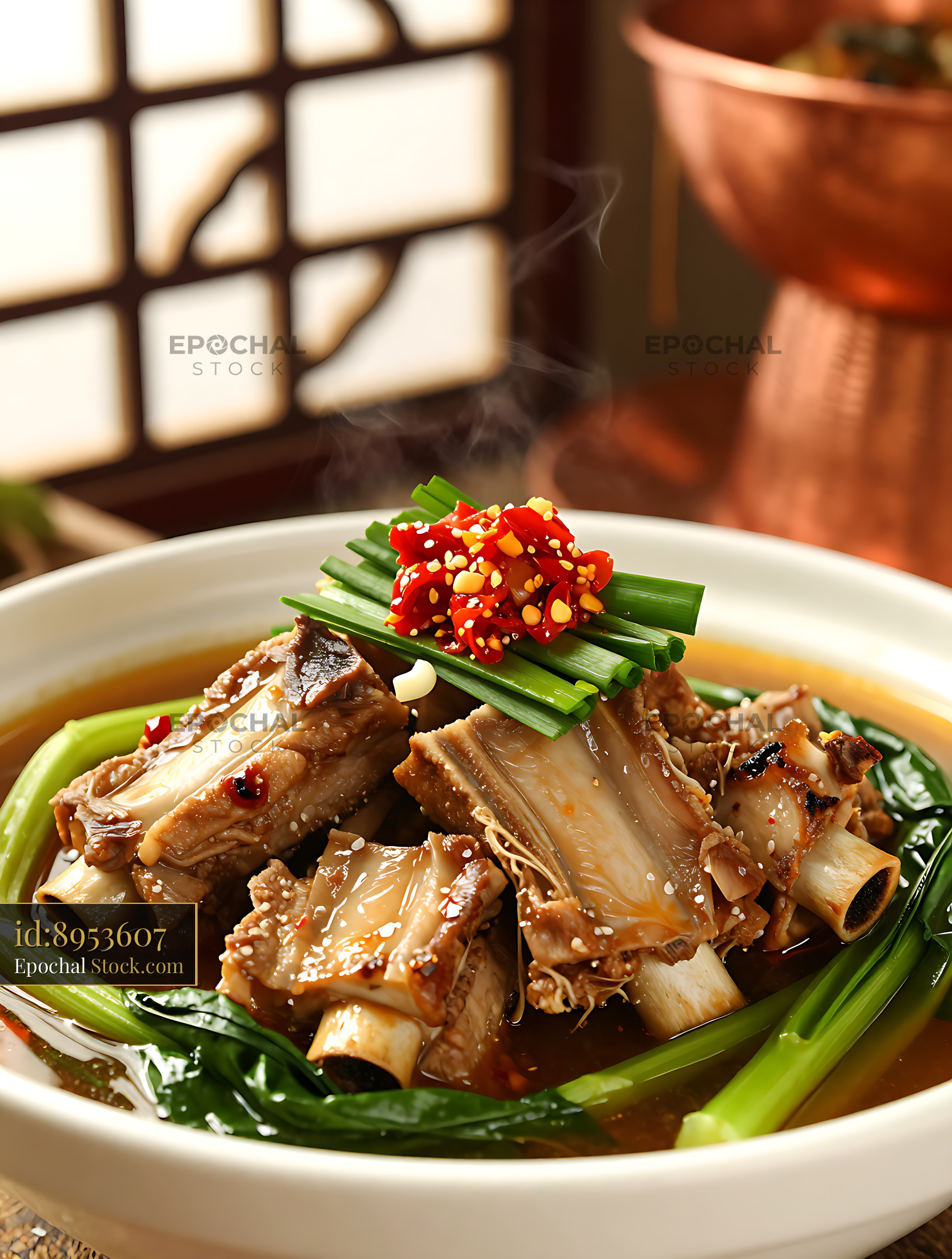 Guizhou Suan Tang Pai Gu sour soup pork ribs with chili and chives - stock photo