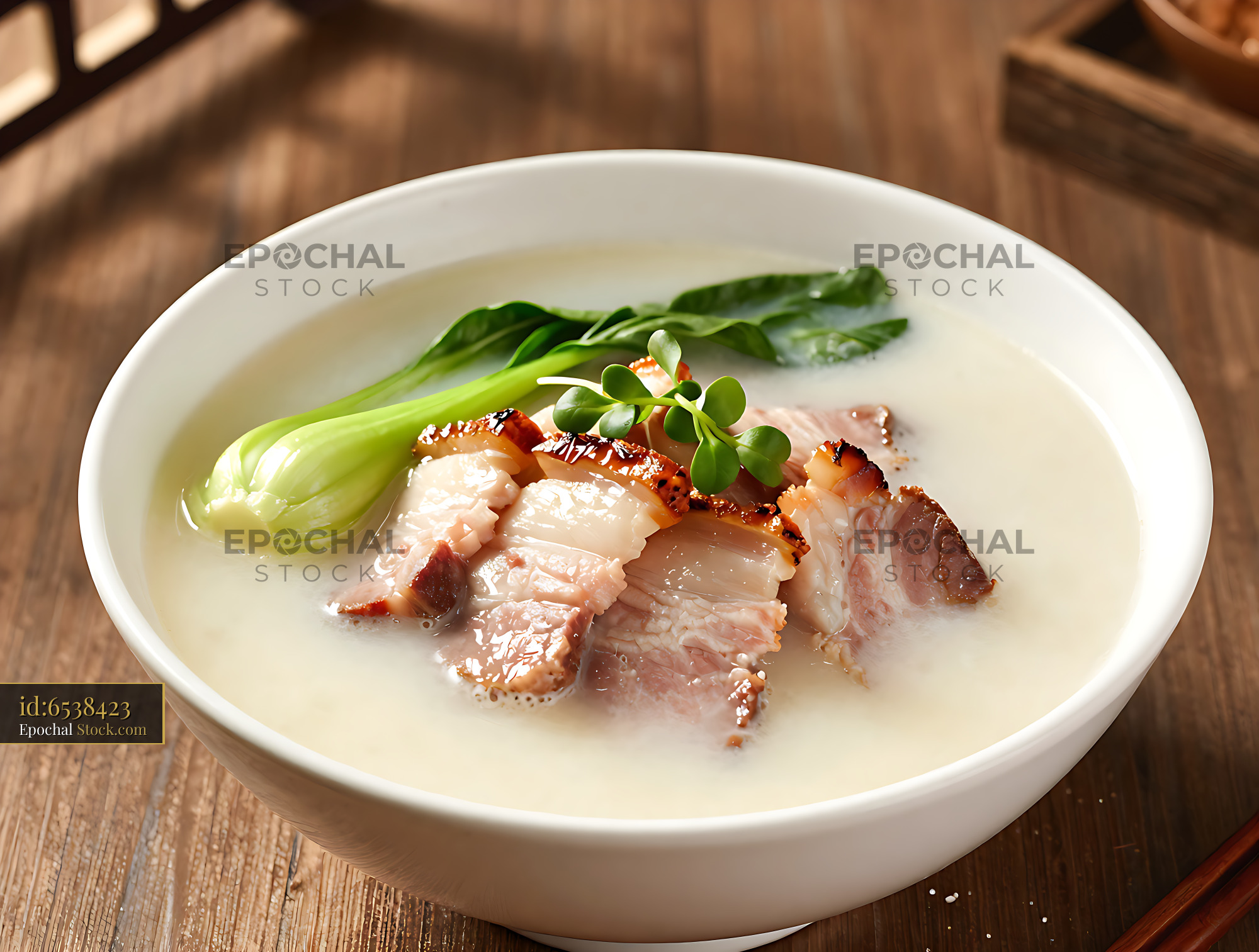 Traditional Anhui Zang Rou Yan Du Xian soup with pork belly and bok ch - stock photo