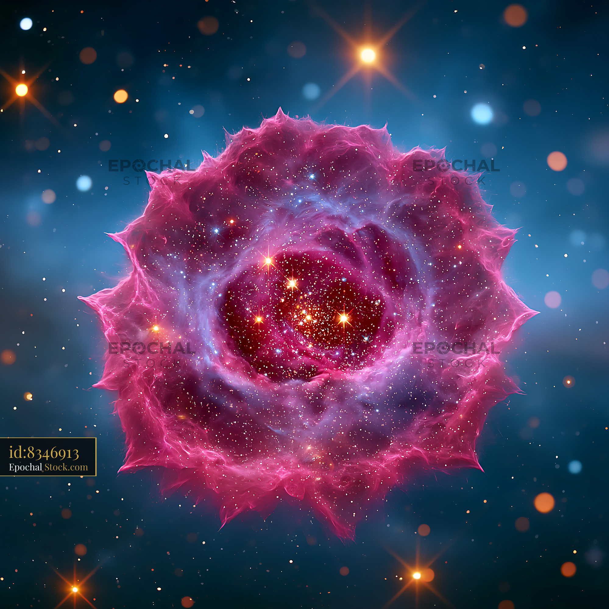 Vibrant pink Rosette Nebula NGC 2244 glowing in deep space - stock photo